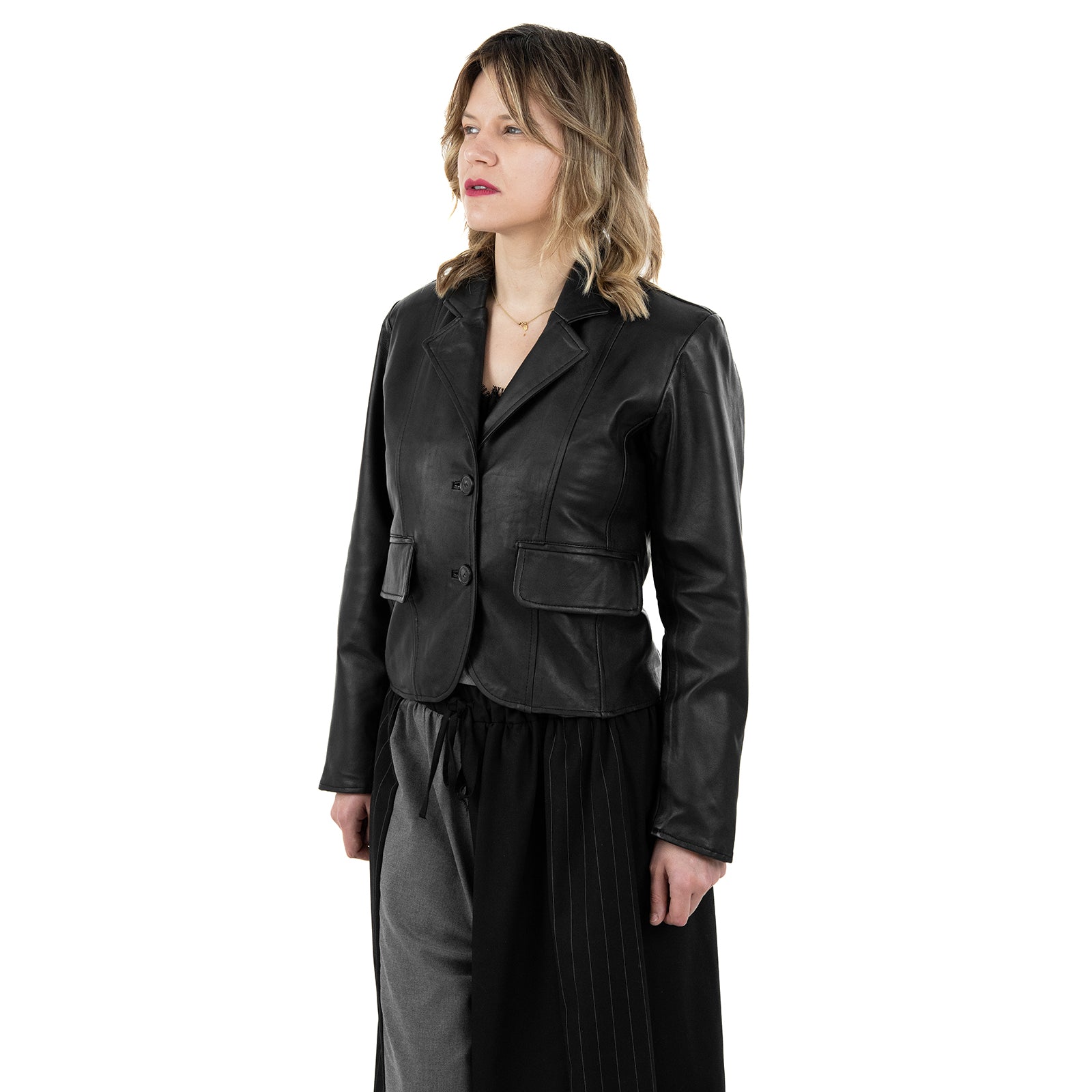 Giacca Due Bottoni In Vera Pelle Donna Slim Fit Cod.P06