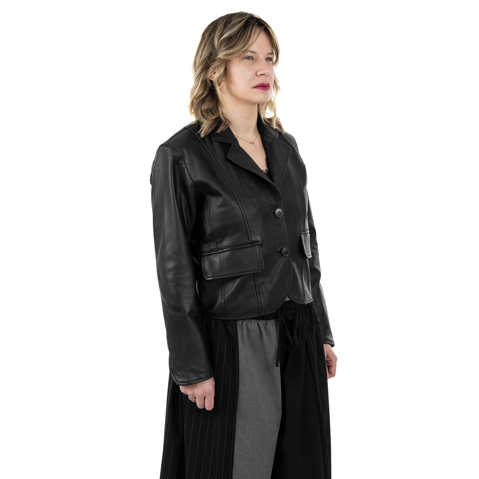 Giacca Due Bottoni In Vera Pelle Donna Slim Fit Cod.P06