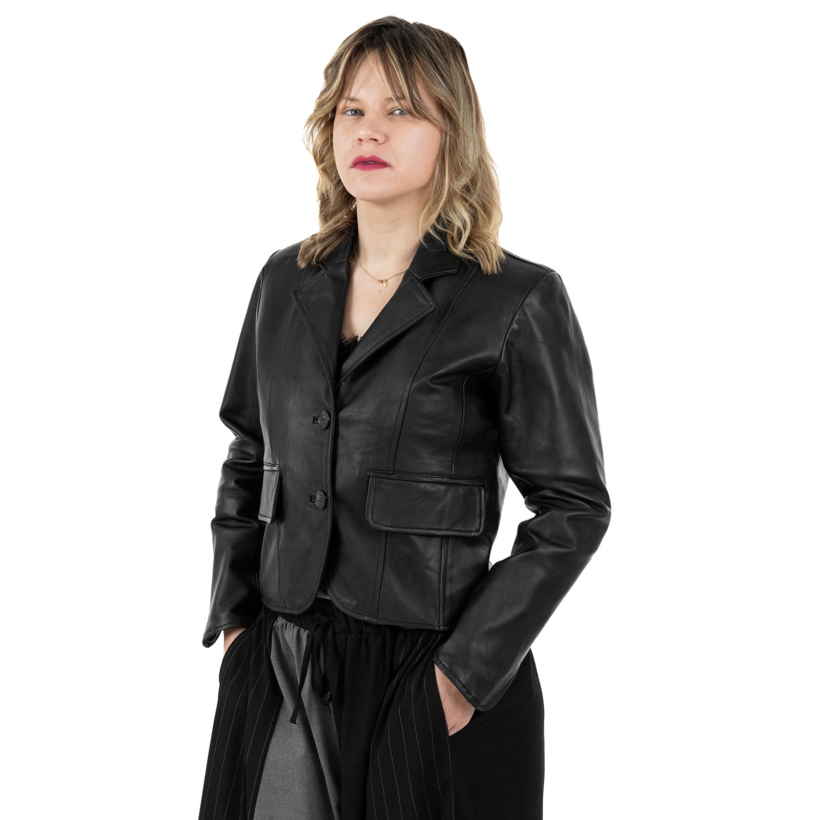 Giacca Due Bottoni In Vera Pelle Donna Slim Fit Cod.P06