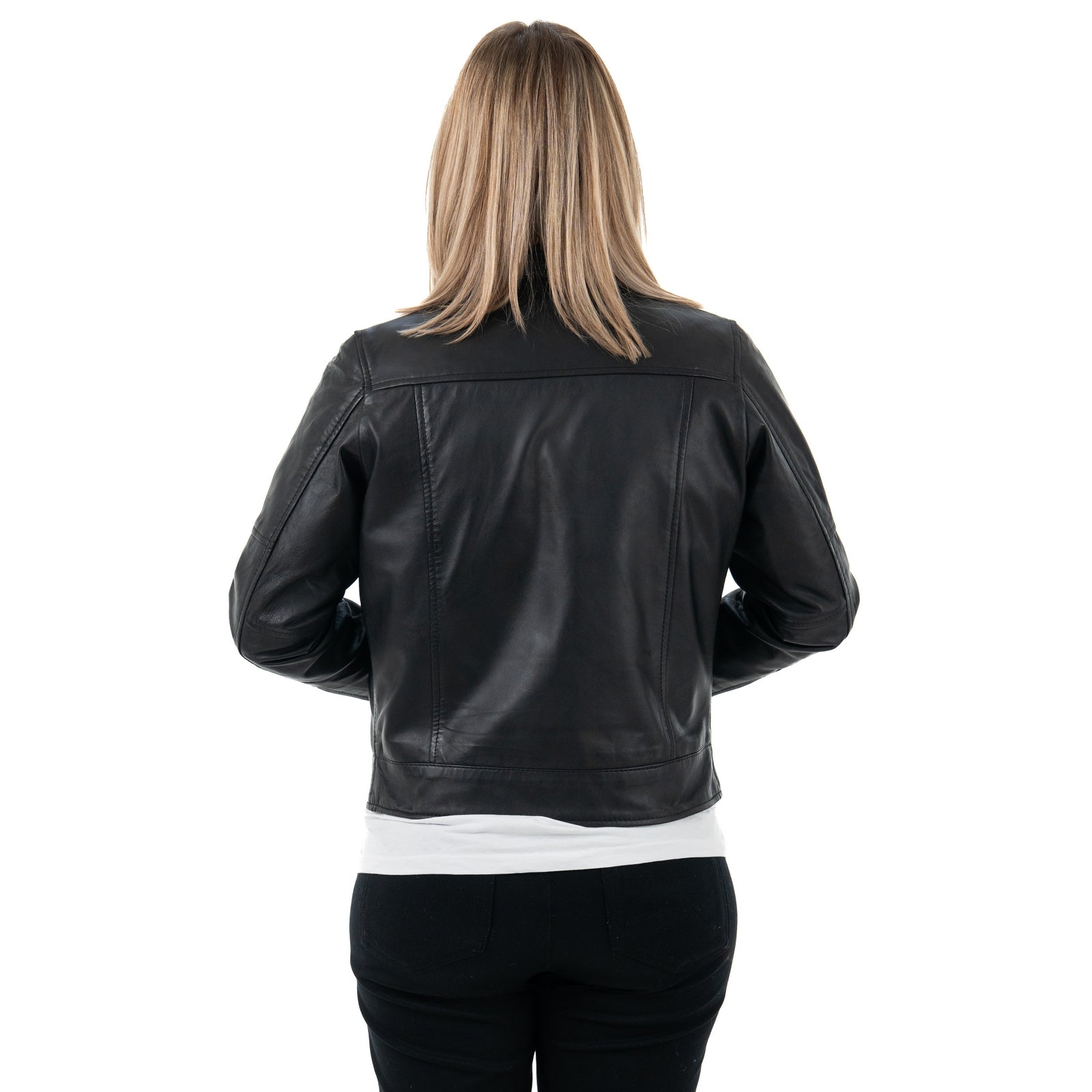 Giacca Biker In Vera Pelle Donna Slim Fit Corto Tasche Laterali Con Cerniera Cod.P07