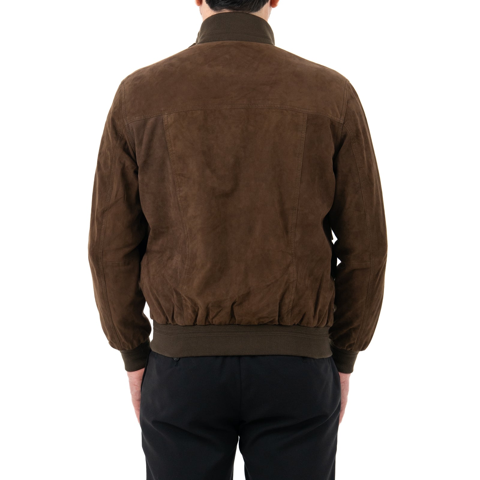 Giacca Bomber In Vera Pelle Camoscio Light MARRONE Uomo Slim Con Bottoni E Tasconi Rindway