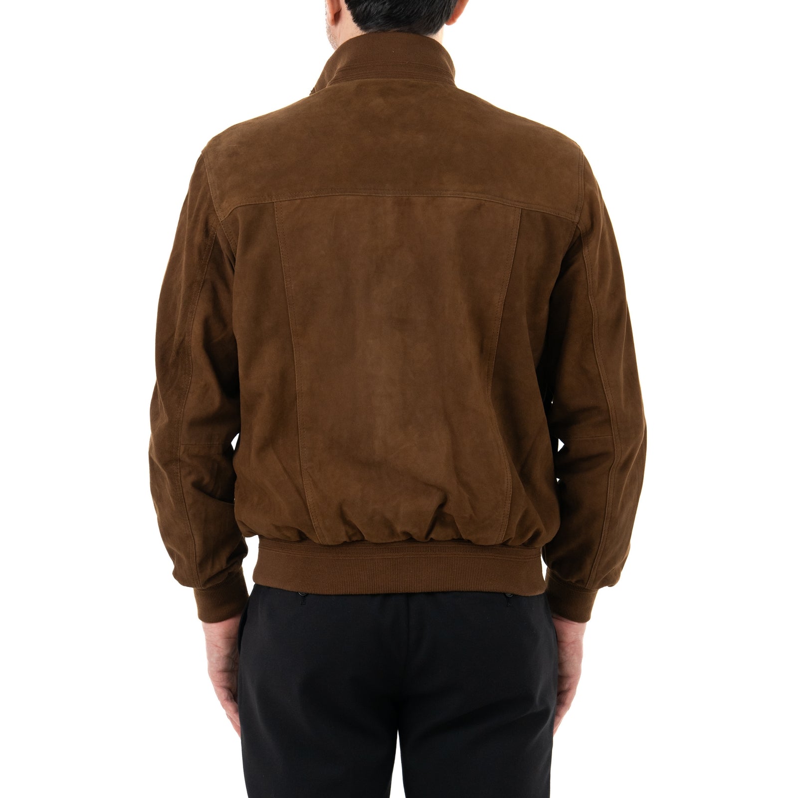Giacca Bomber In Vera Pelle Camoscio Light Castagna Uomo Slim Con Bottoni E Tasconi Rindway