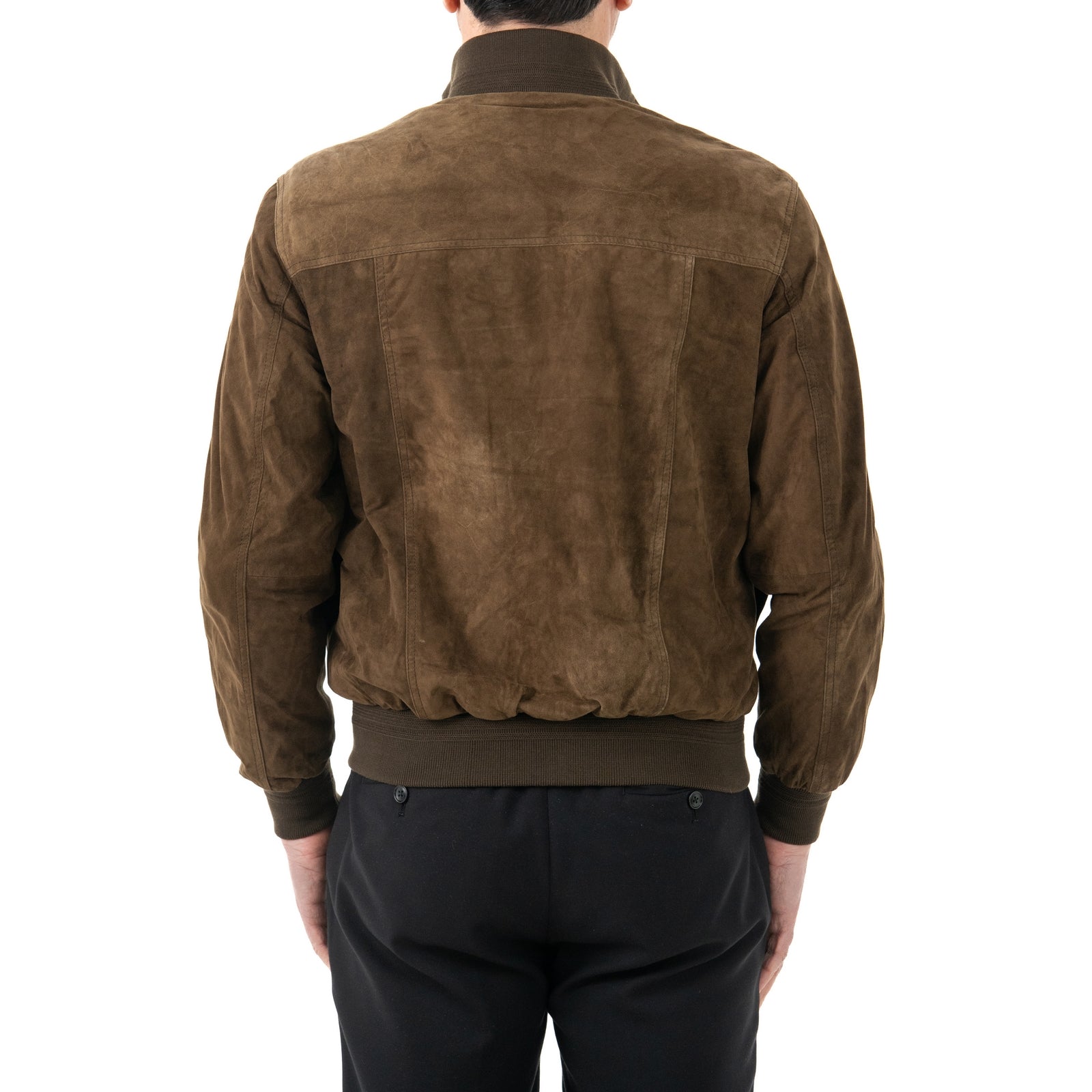 Giacca Bomber In Vera Pelle Camoscio Light Fango Uomo Slim Con Bottoni E Tasconi Rindway