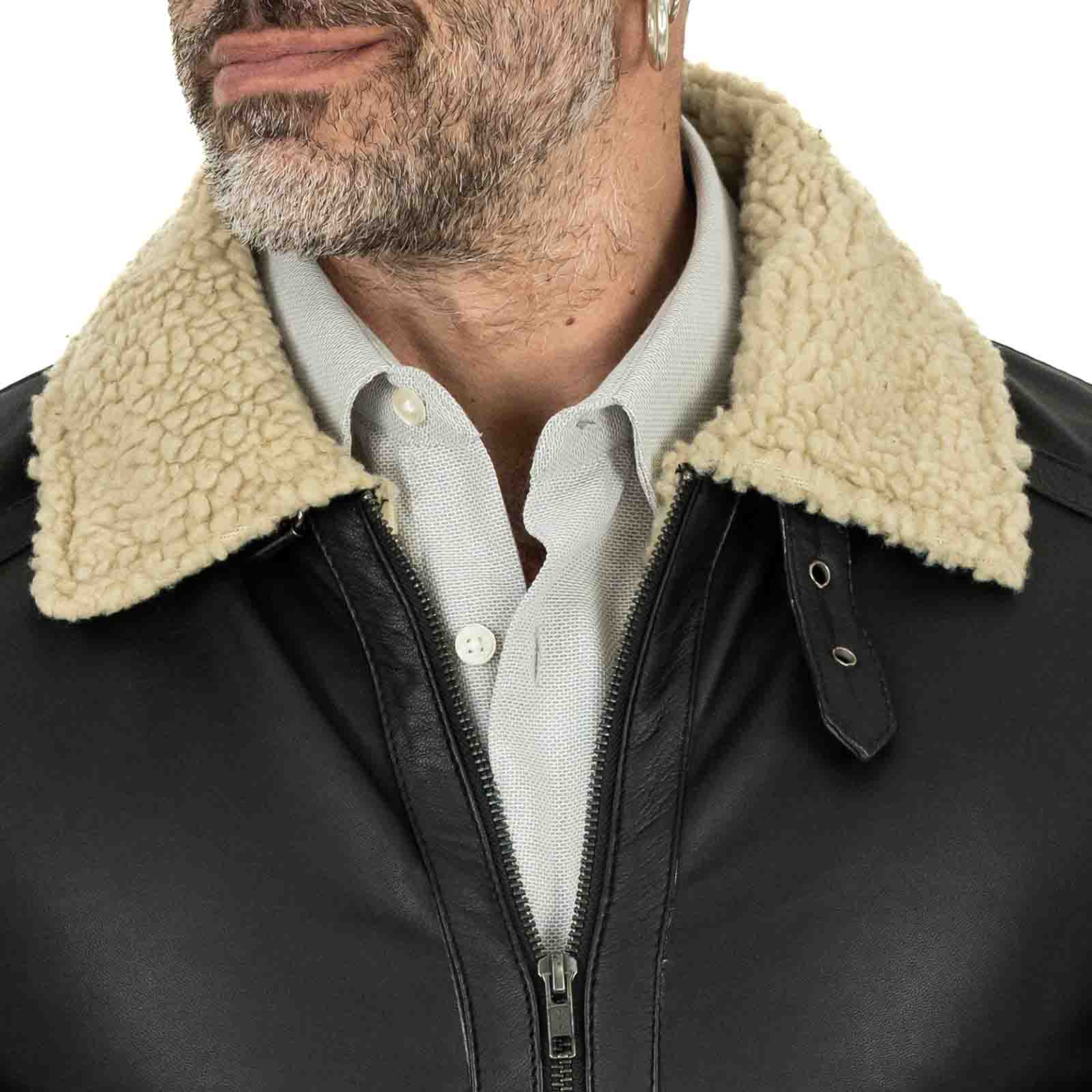 Giacca Biker In Vera Pelle Nera Uomo Slim In Stile Montone Collo Con Fibbia Rindway