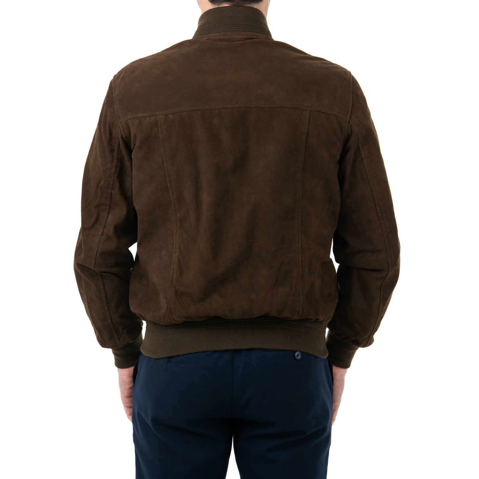 Giacca Bomber In Vera Pelle Camoscio Light MARRONE Uomo Slim Con Cerniera Rindway
