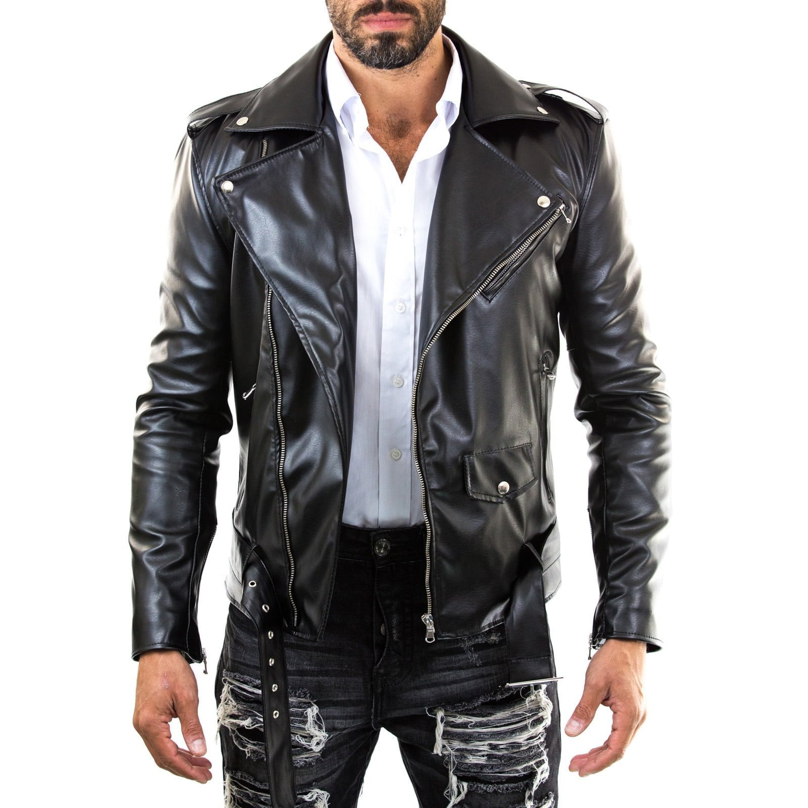 Giubbotto Giacca In Pelle PU Marrone Uomo Slim Produzione Artigianale Cod.186-Oultet Rindway