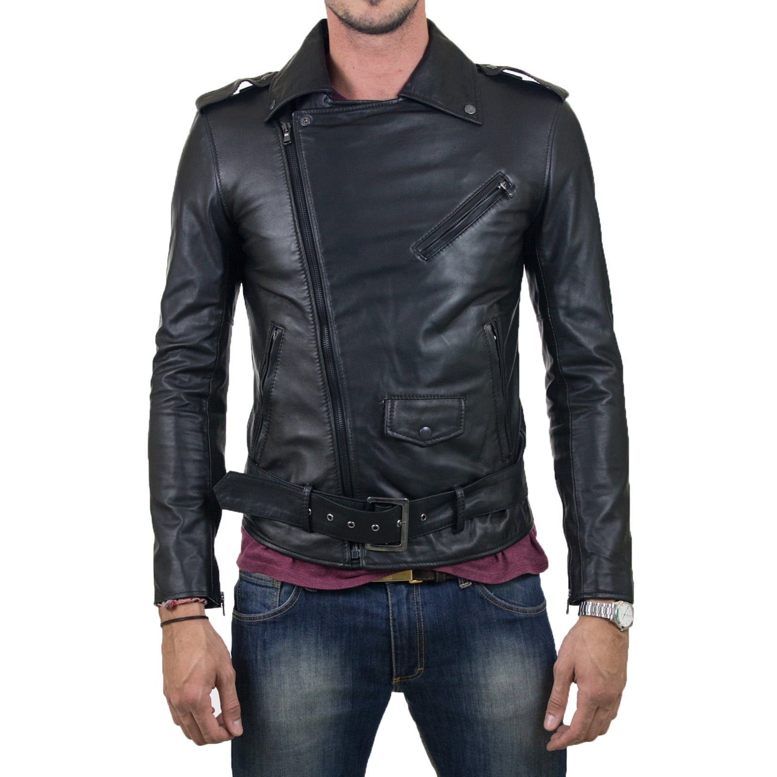 Giubbotto Giacca In Pelle PU Uomo Slim Produzione Artigianale Cod.136-Outlet Rindway