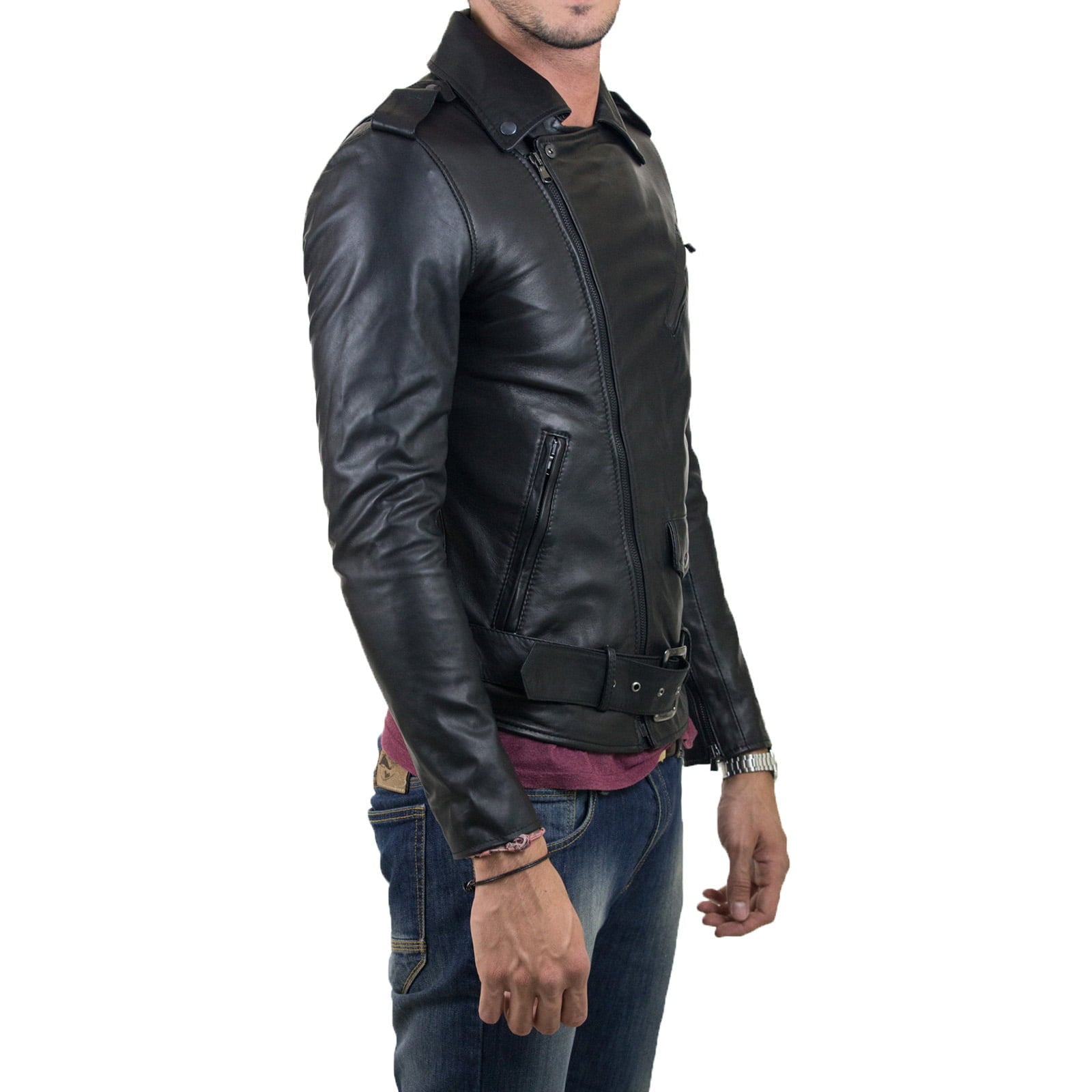 Giubbotto Giacca In Pelle PU Uomo Slim Produzione Artigianale Cod.136-Outlet Rindway