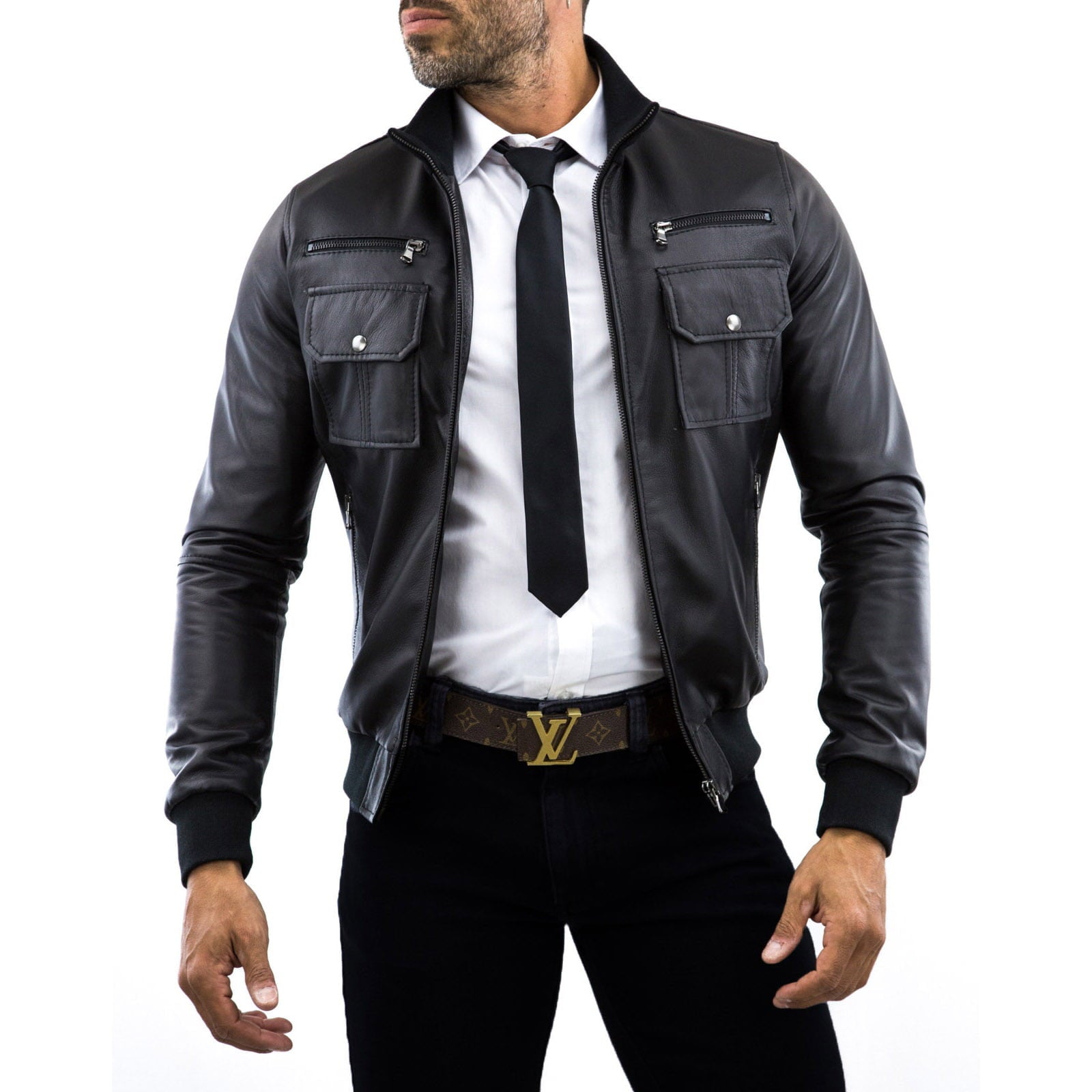 Giubbotto Bomber In Vera Pelle Marrone Uomo Con Sei Tasche Rindway