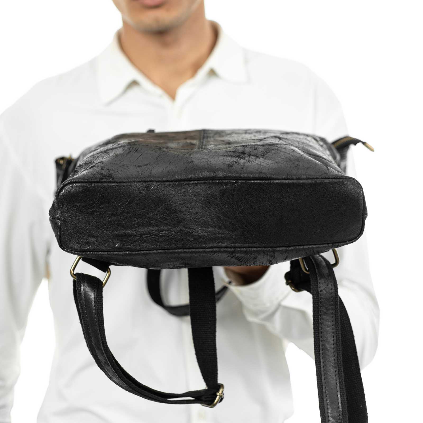 Zaino Borsa In Vera Pelle Uomo Dettagli Oro Rindway