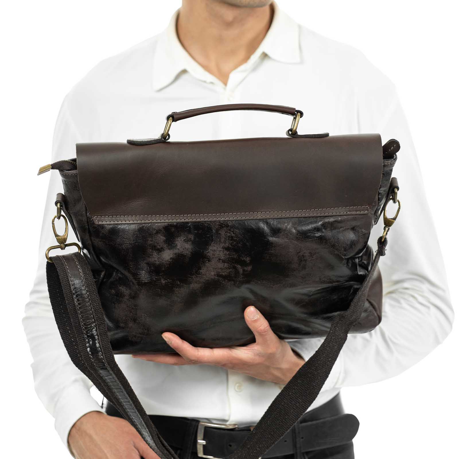 Borsa Da Lavoro In Vera Pelle Uomo Con Tache Esterne Coperte Rindway