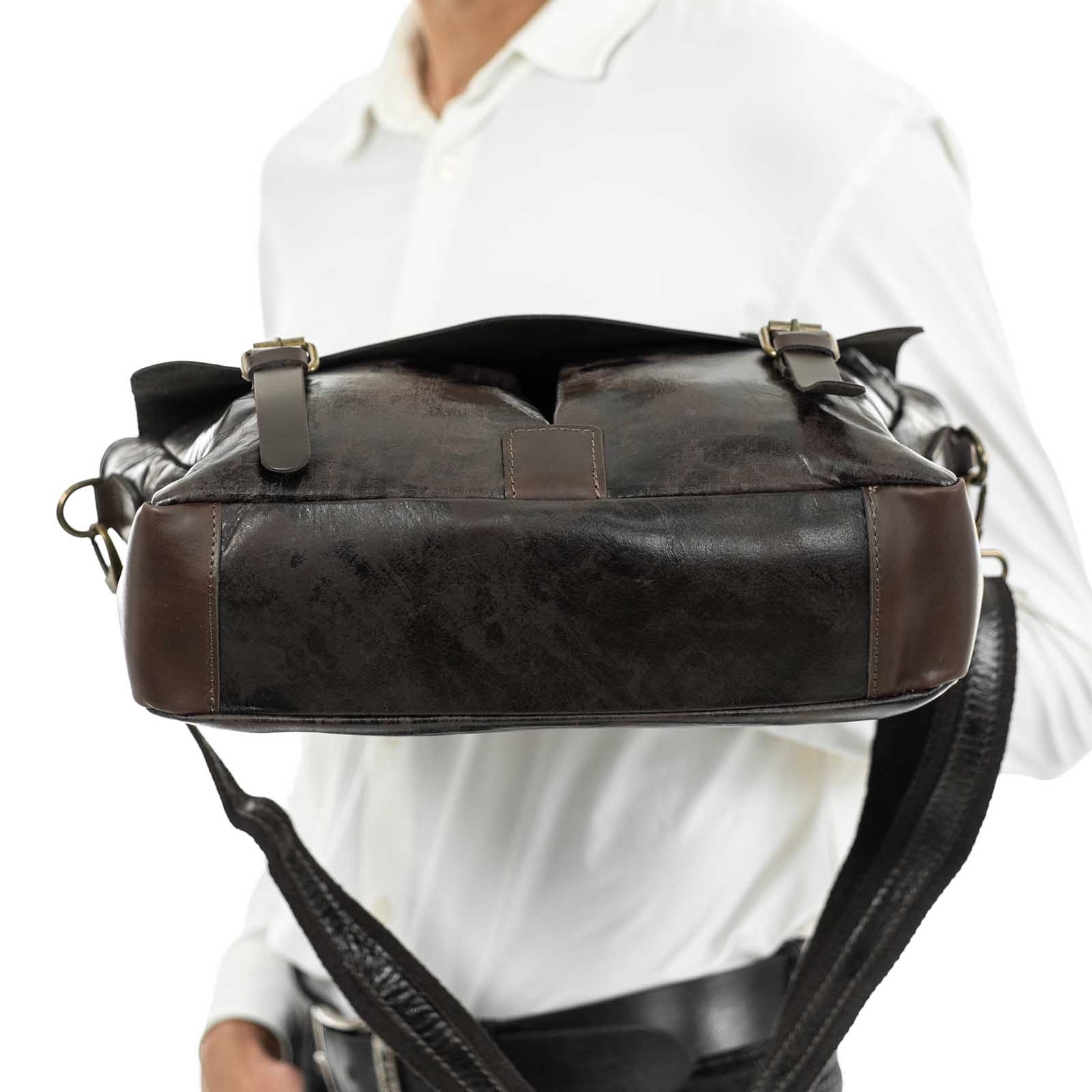 Borsa Da Lavoro In Vera Pelle Uomo Con Tache Esterne Coperte Rindway