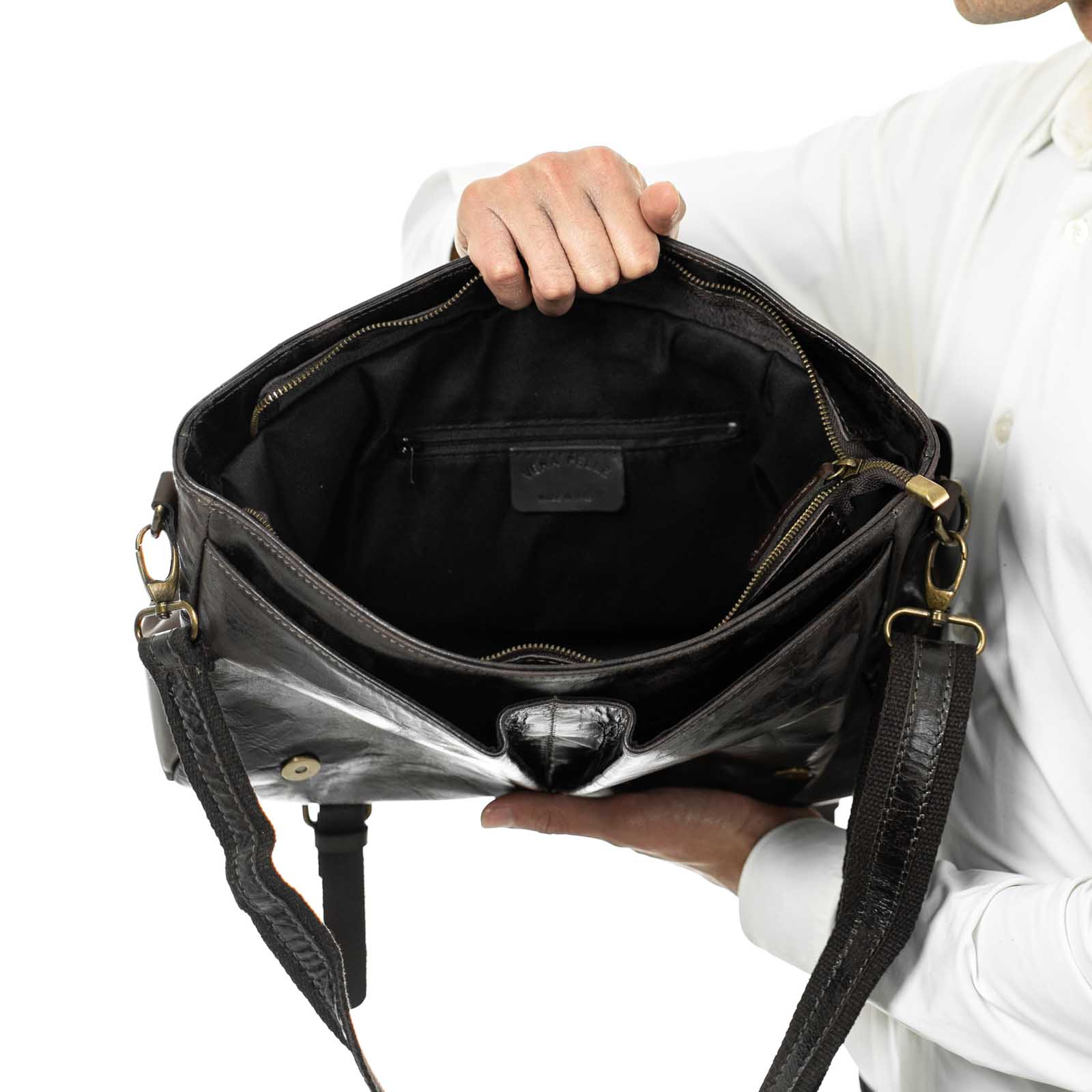 Borsa Da Lavoro In Vera Pelle Uomo Con Tache Esterne Coperte Rindway