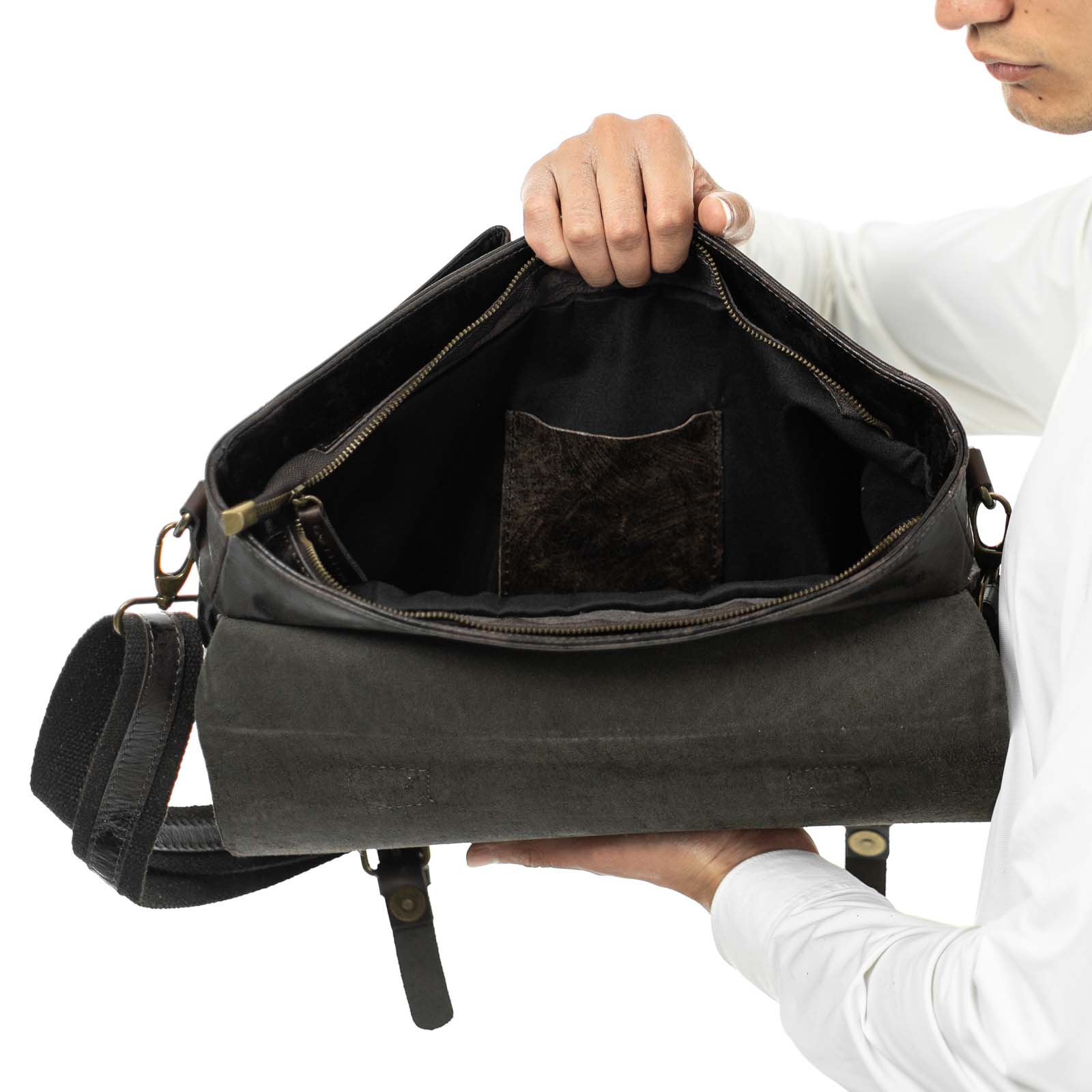 Borsa Da Lavoro In Vera Pelle Uomo Con Tache Esterne Coperte Rindway