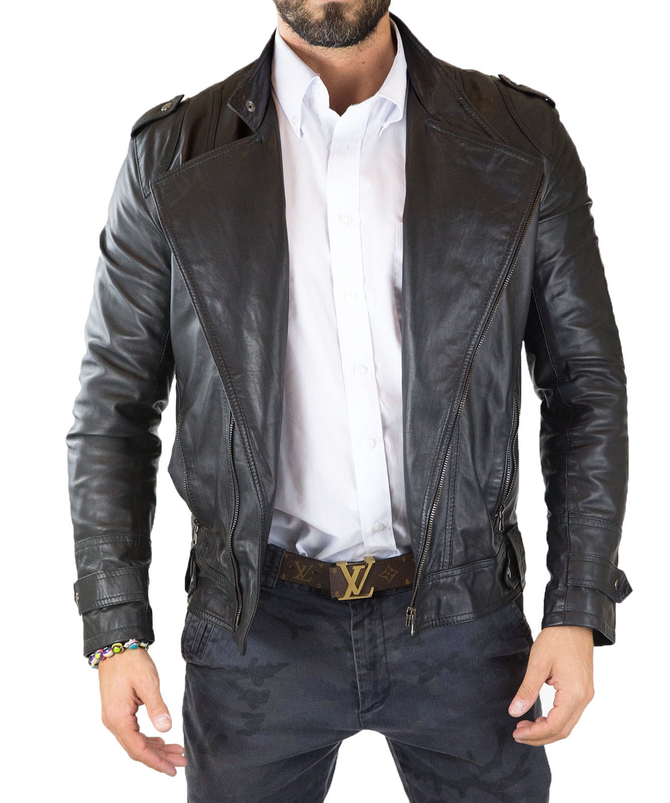 Slim Men's Genuine Leather Jacket Artisan Production Cod.267-Rindway Outlet