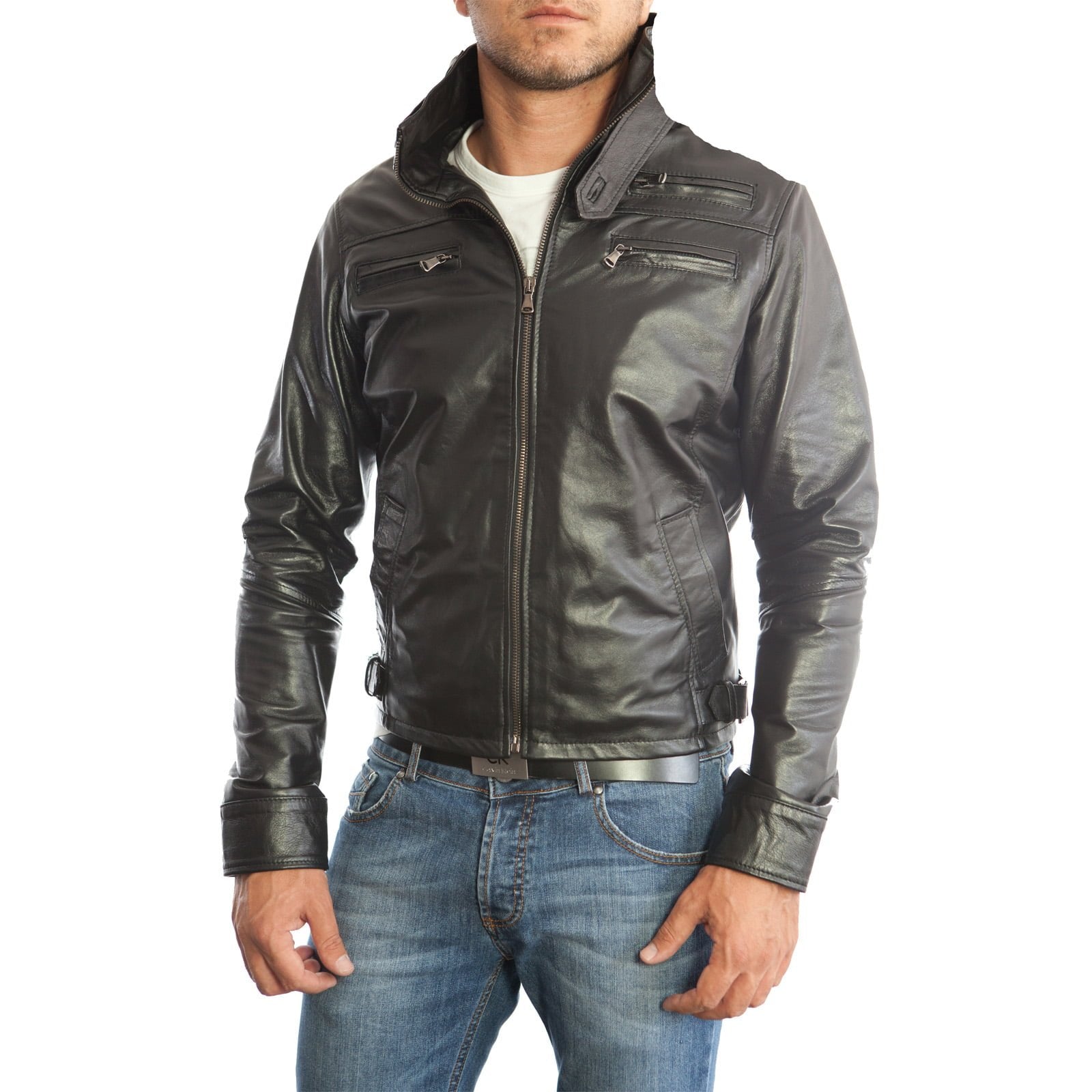 Slim Men's PU Leather Jacket Artisan Production Cod.104-Rindway Outlet