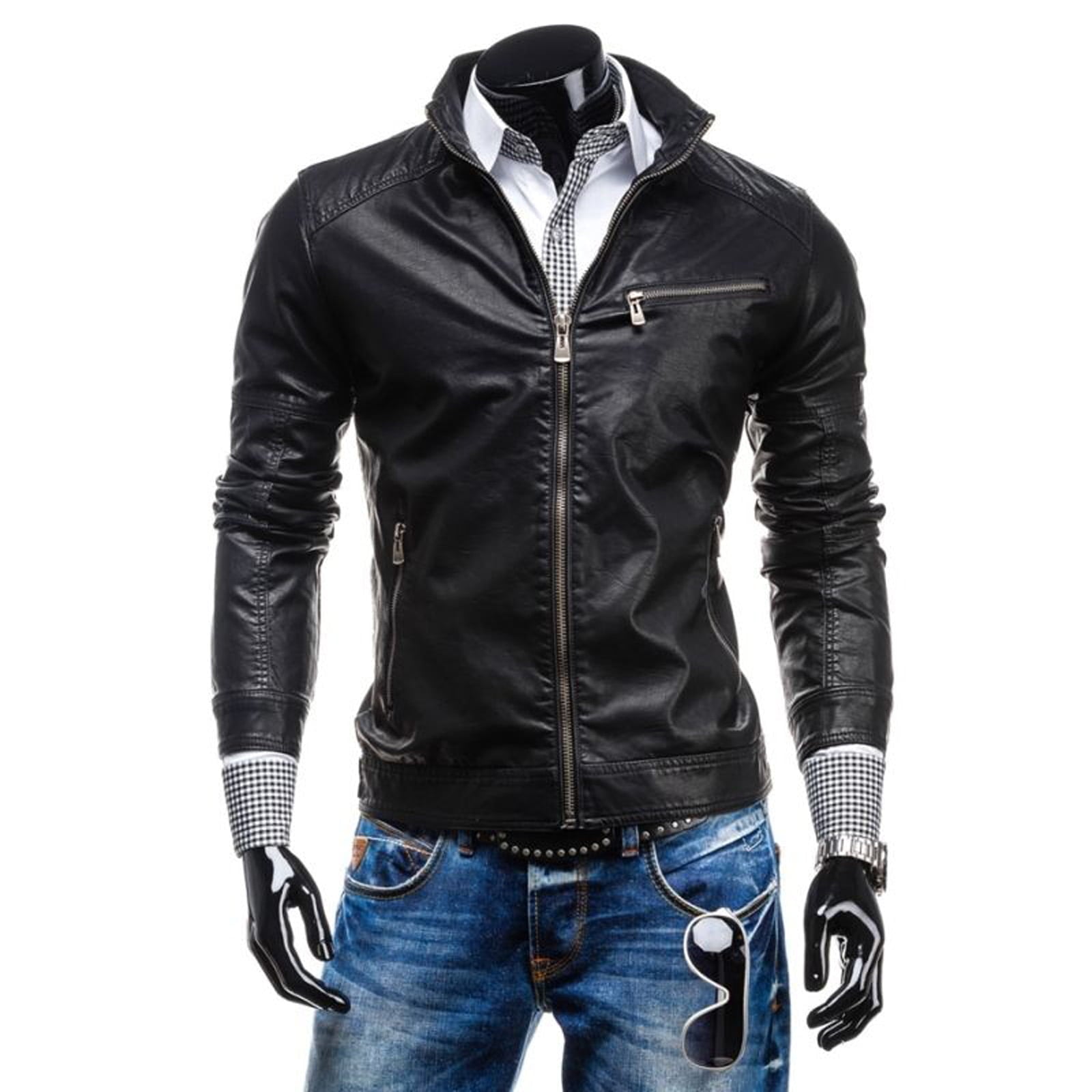 Slim Men's PU Leather Jacket Artisan Production Cod.041-Rindway Outlet