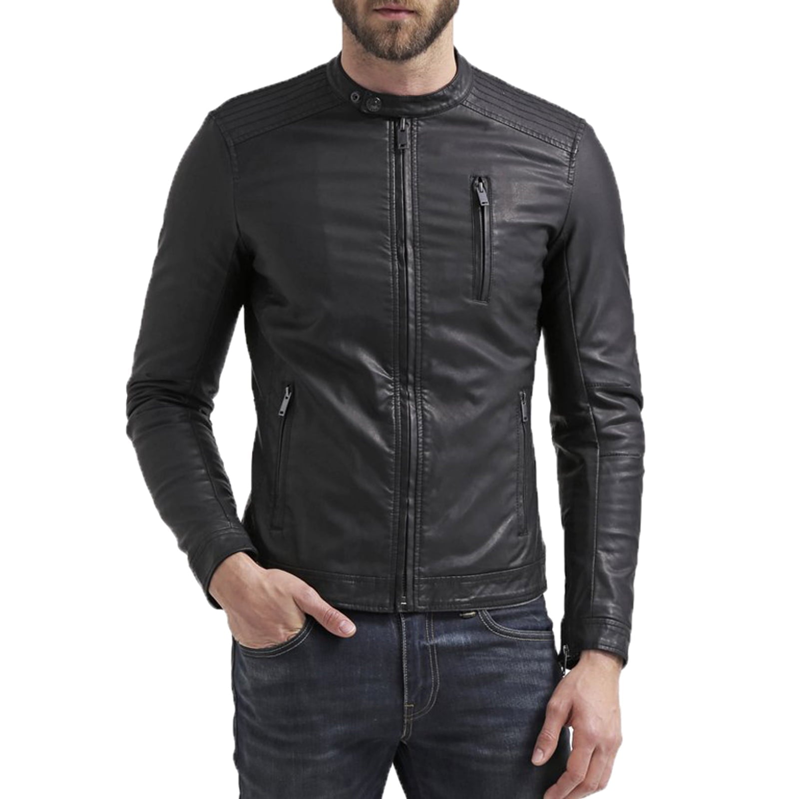 Slim Men's PU Leather Jacket Artisan Production Cod.049-Rindway Outlet