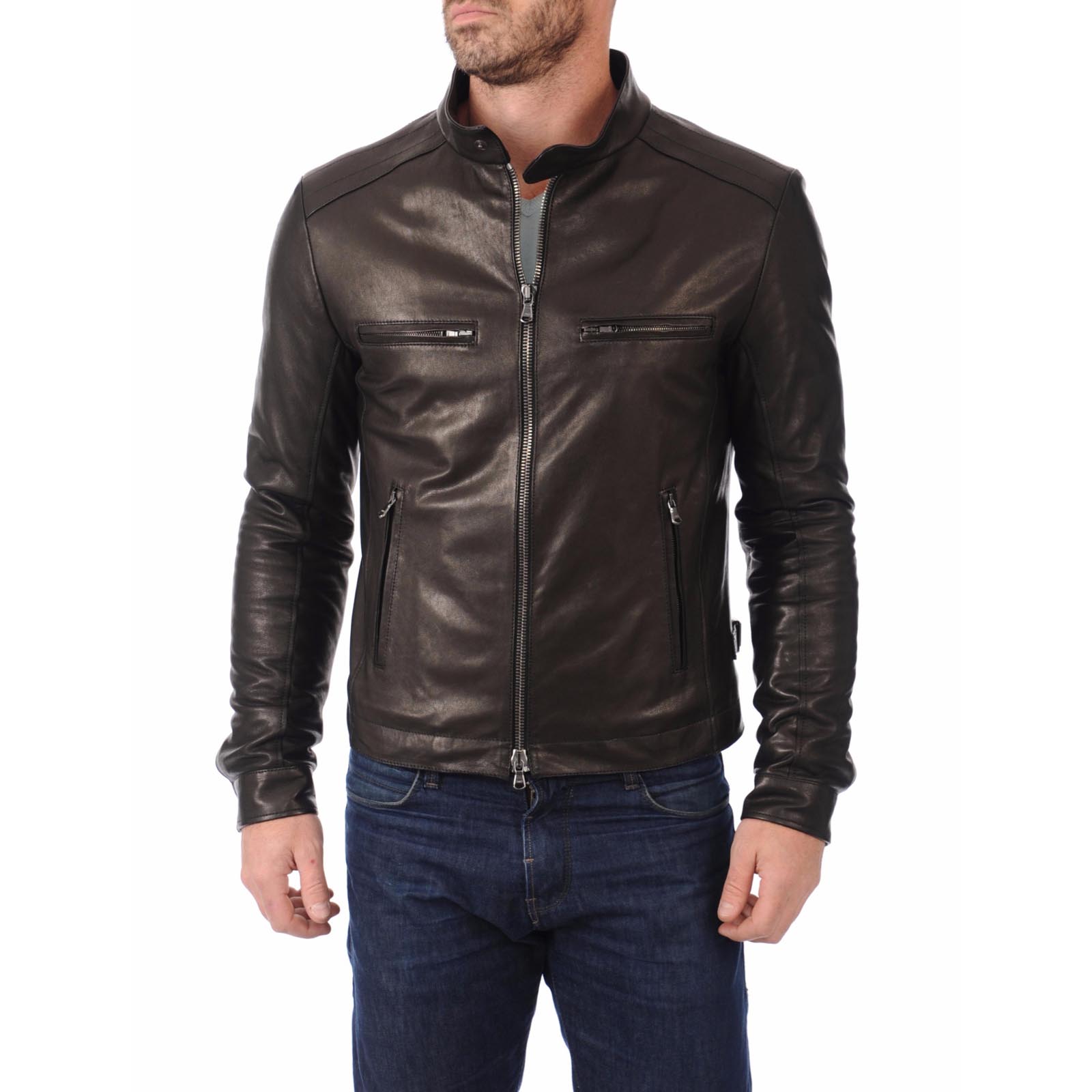 Slim Men's PU Leather Jacket Artisan Production Cod.056-Rindway Outlet