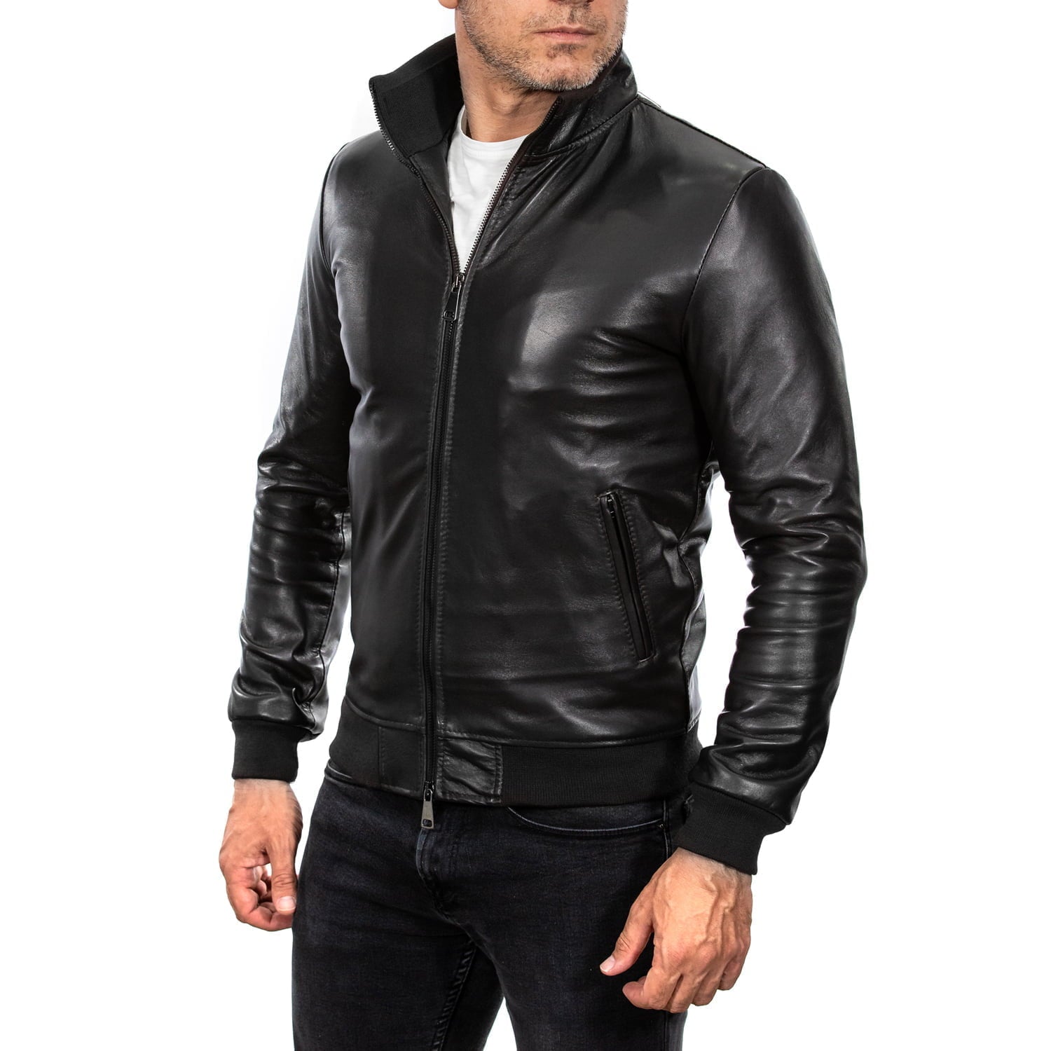 Slim Men's Genuine Leather Jacket Artisan Production Cod.263-Rindway Outlet