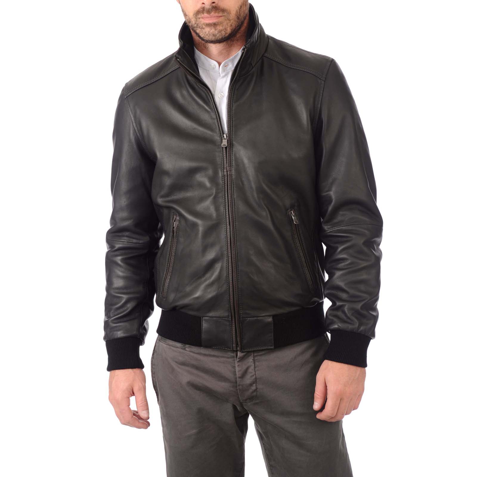 Slim Men's Genuine Leather Jacket Artisan Production Cod.059-Rindway Outlet