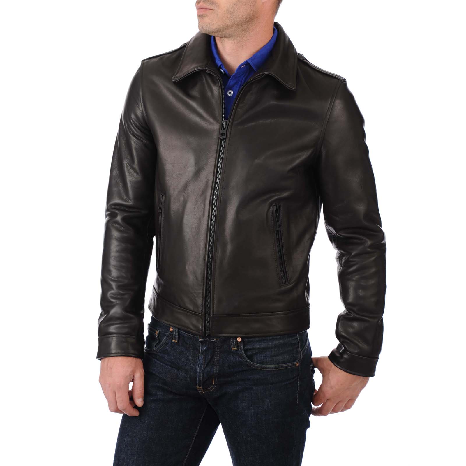 Slim Men's Genuine Leather Jacket Artisan Production Cod.060-Rindway Outlet