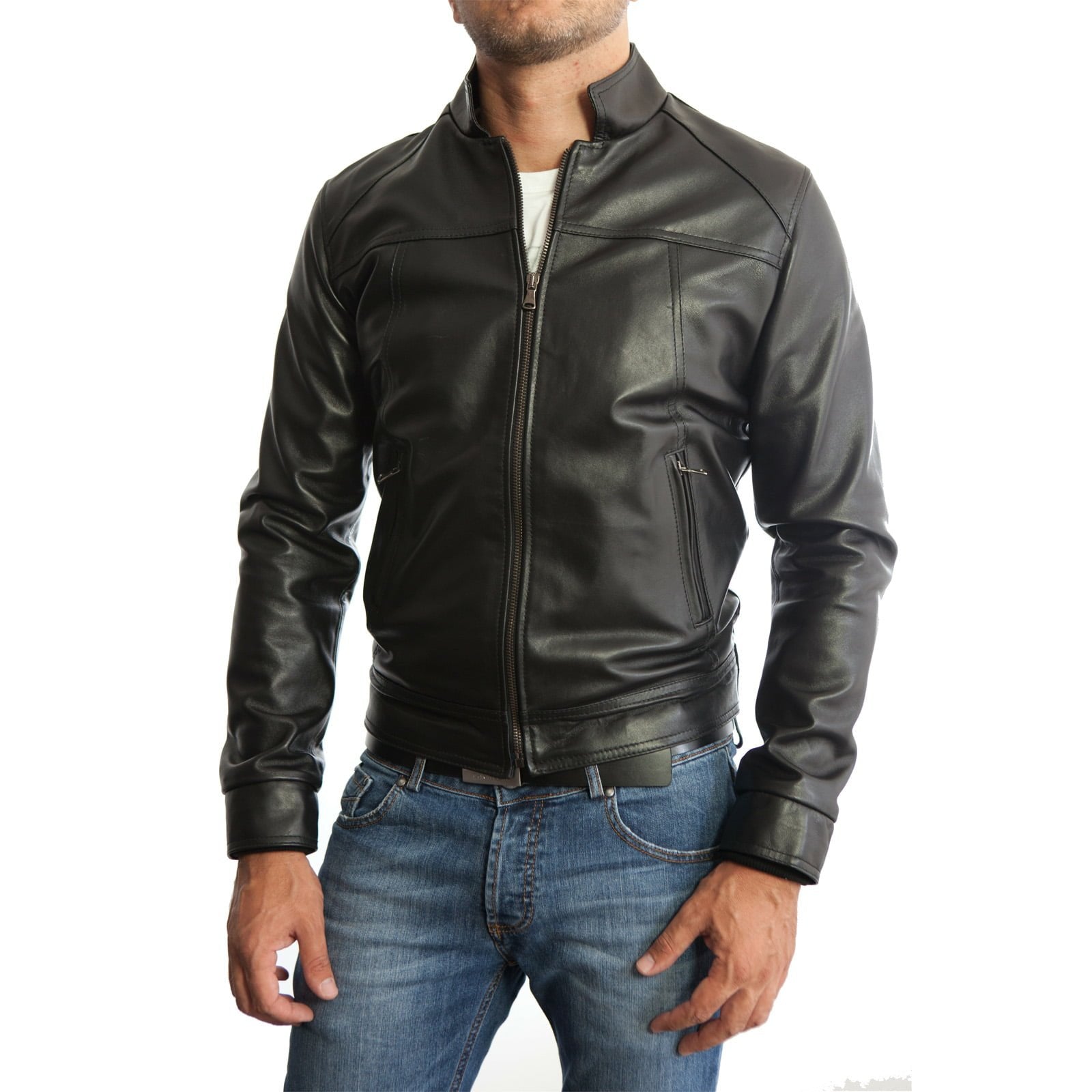 Slim Men's PU Leather Jacket Artisan Production Cod.093-Rindway Outlet