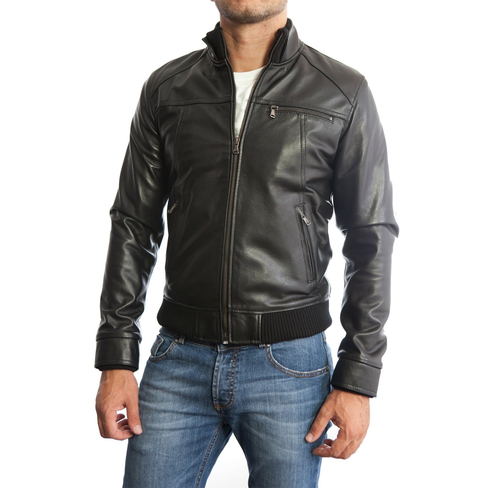 Slim Men's Genuine Leather Jacket Artisan Production Cod.094-Rindway Outlet