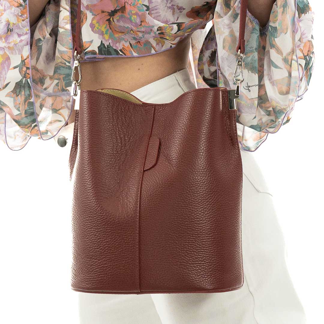 Bucket Bag With Shoulder Strap In Genuine Leather Women Rindway Clip Closure