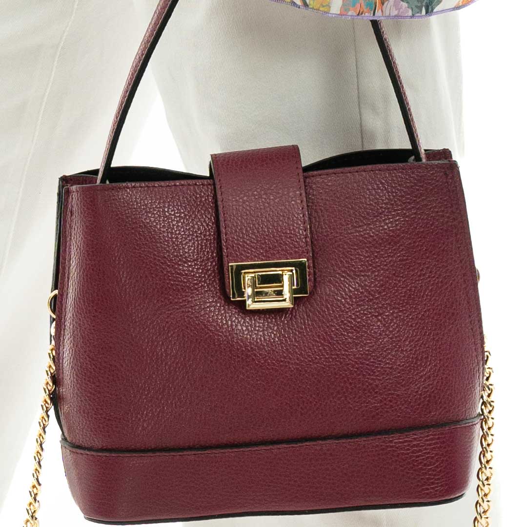 Women's Bucket Bag In Genuine Leather Dollar Gold Details Rindway