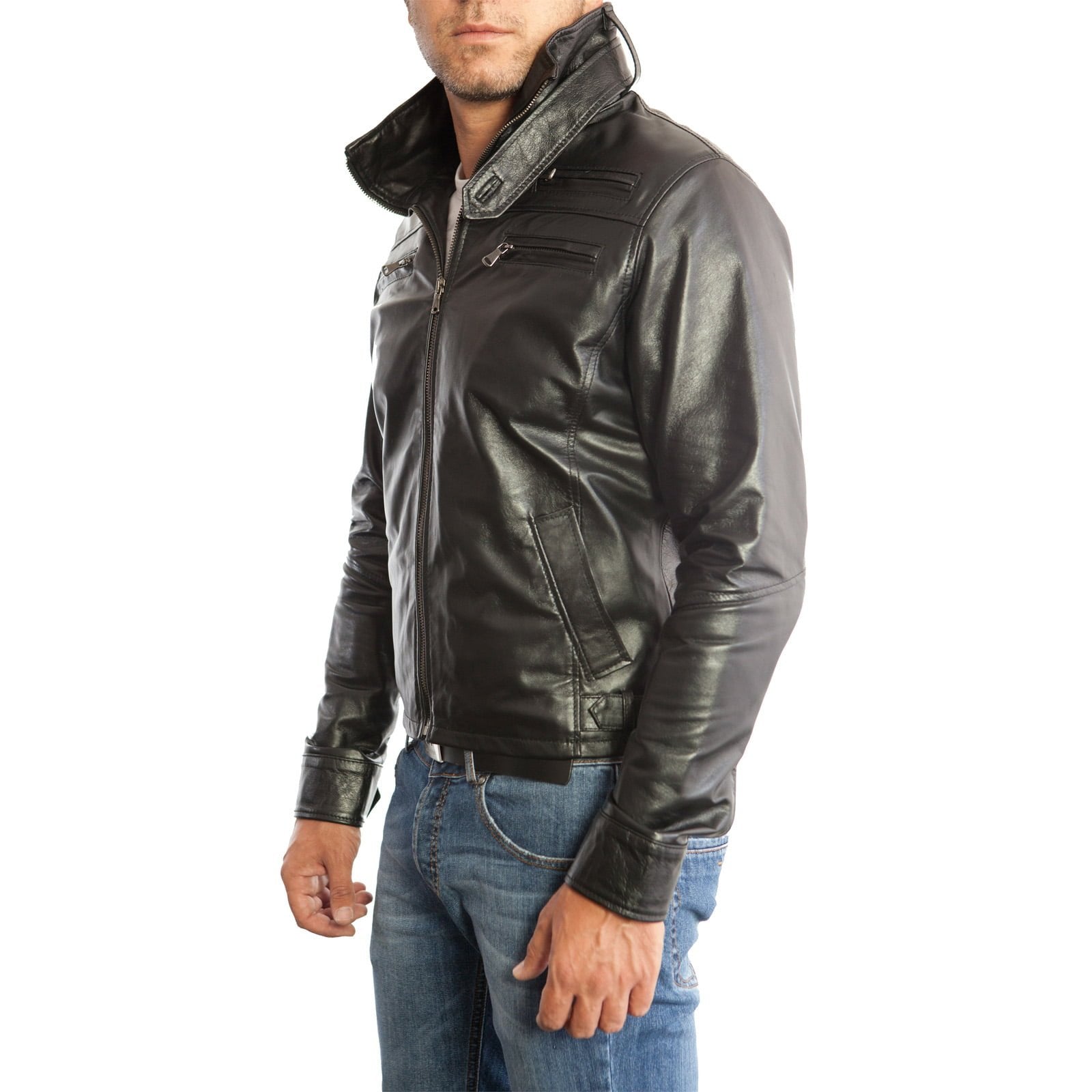 Slim Men's PU Leather Jacket Artisan Production Cod.104-Rindway Outlet