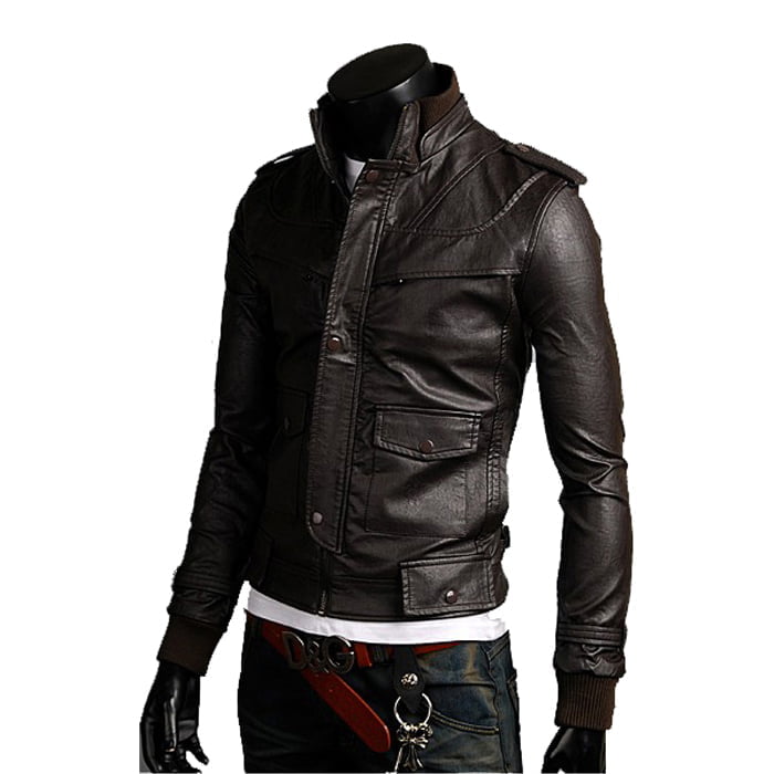 Giacca Biker In Vera Pelle Nera Uomo Slim Tasche Frontali Coperte Rindway