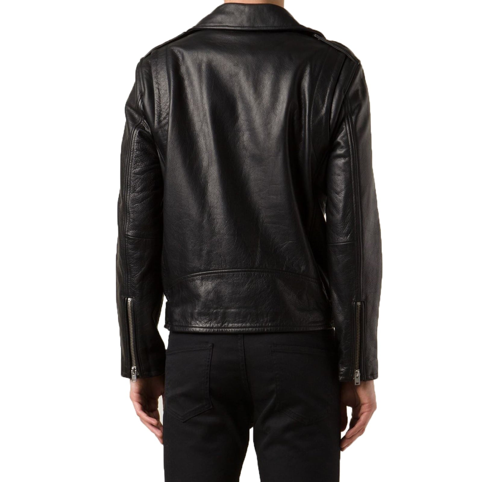 Chiodo Biker In Vera Pelle Nero Uomo Slim Con Cintura Sottile Rindway