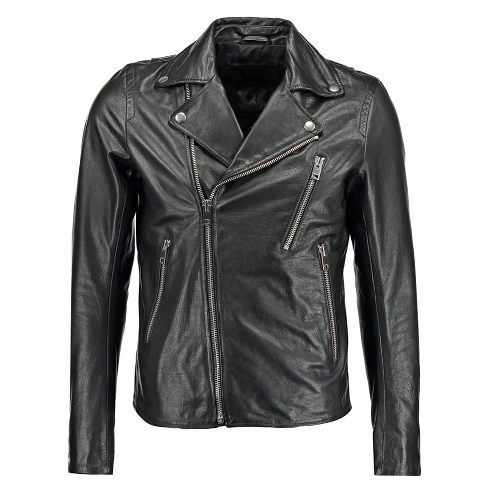 Slim Men's Black Genuine Leather Biker Jacket With Reduced Back and Rindway Ciappe