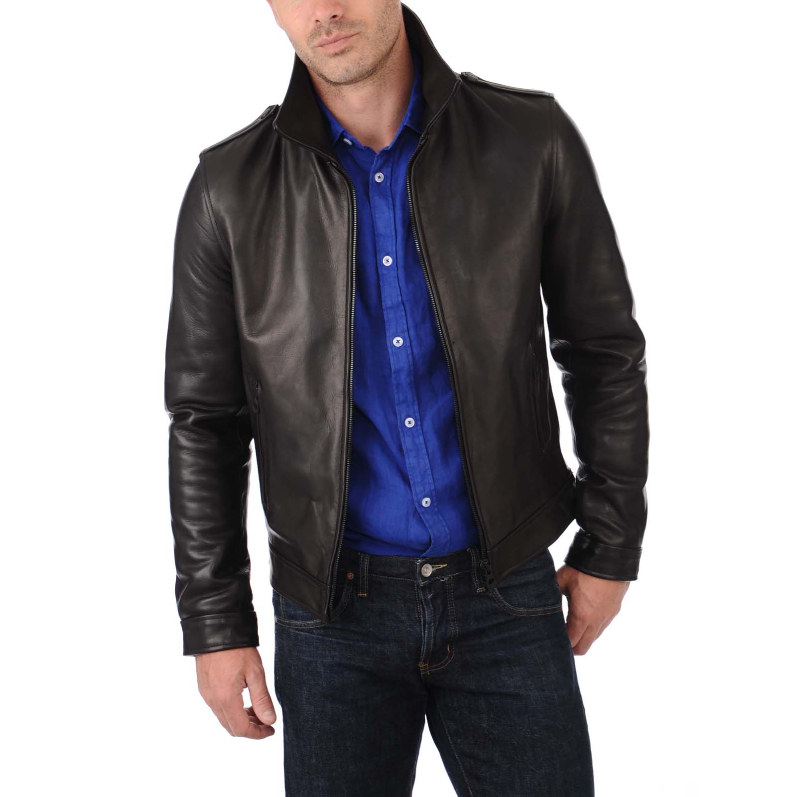 Slim Men's Genuine Leather Jacket Artisan Production Cod.060-Rindway Outlet