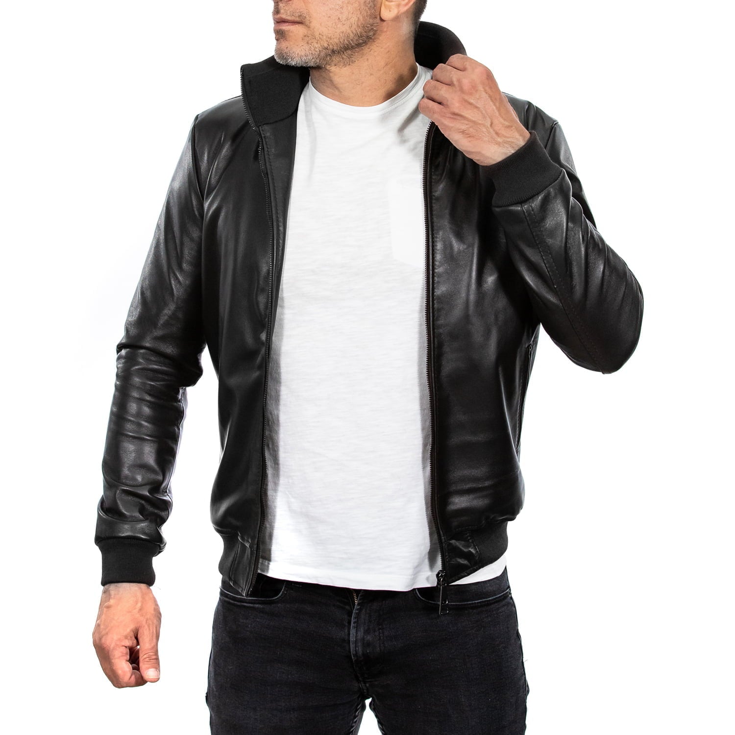 Slim Men's Genuine Leather Jacket Artisan Production Cod.263-Rindway Outlet