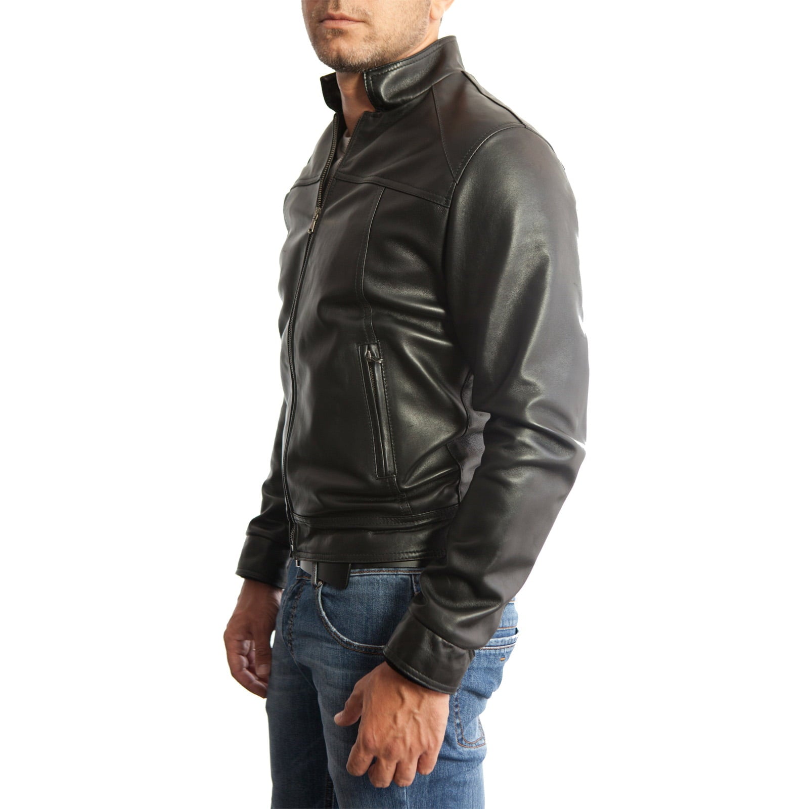 Slim Men's PU Leather Jacket Artisan Production Cod.093-Rindway Outlet