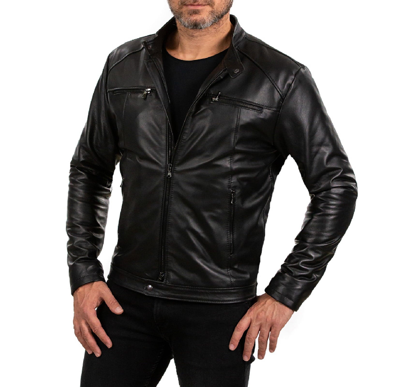 Slim Men's Genuine Leather Jacket Artisan Production Cod.087-Rindway Outlet