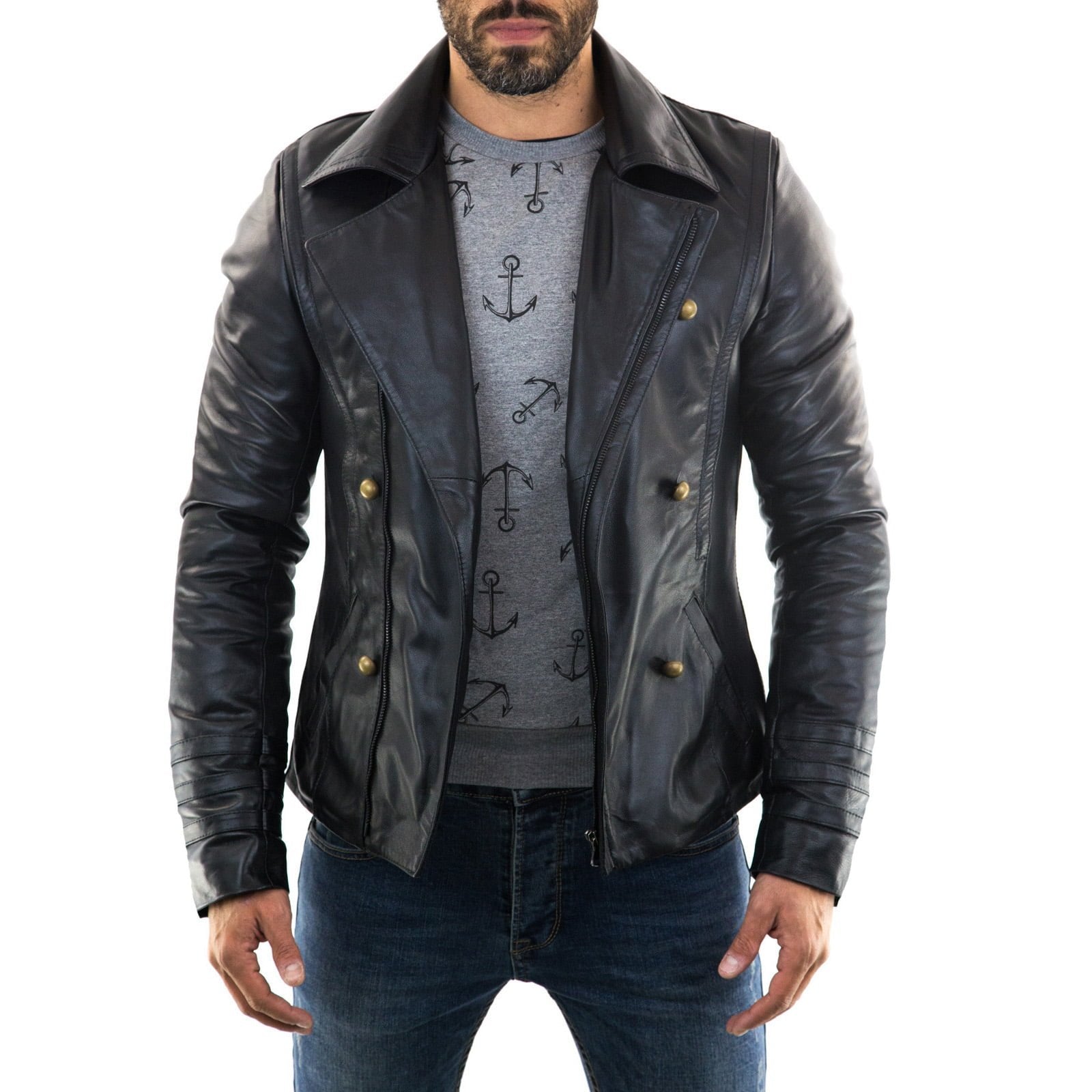 Slim Men's PU Leather Jacket Artisan Production Cod.180-Rindway Outlet