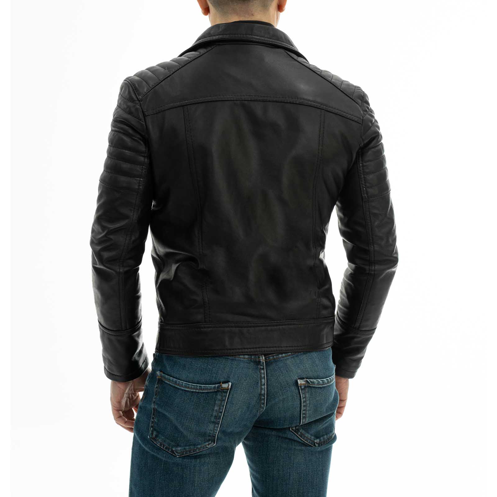 Biker Nail In Genuine Black Leather Men Slim Lines Shoulders Arms Rindway