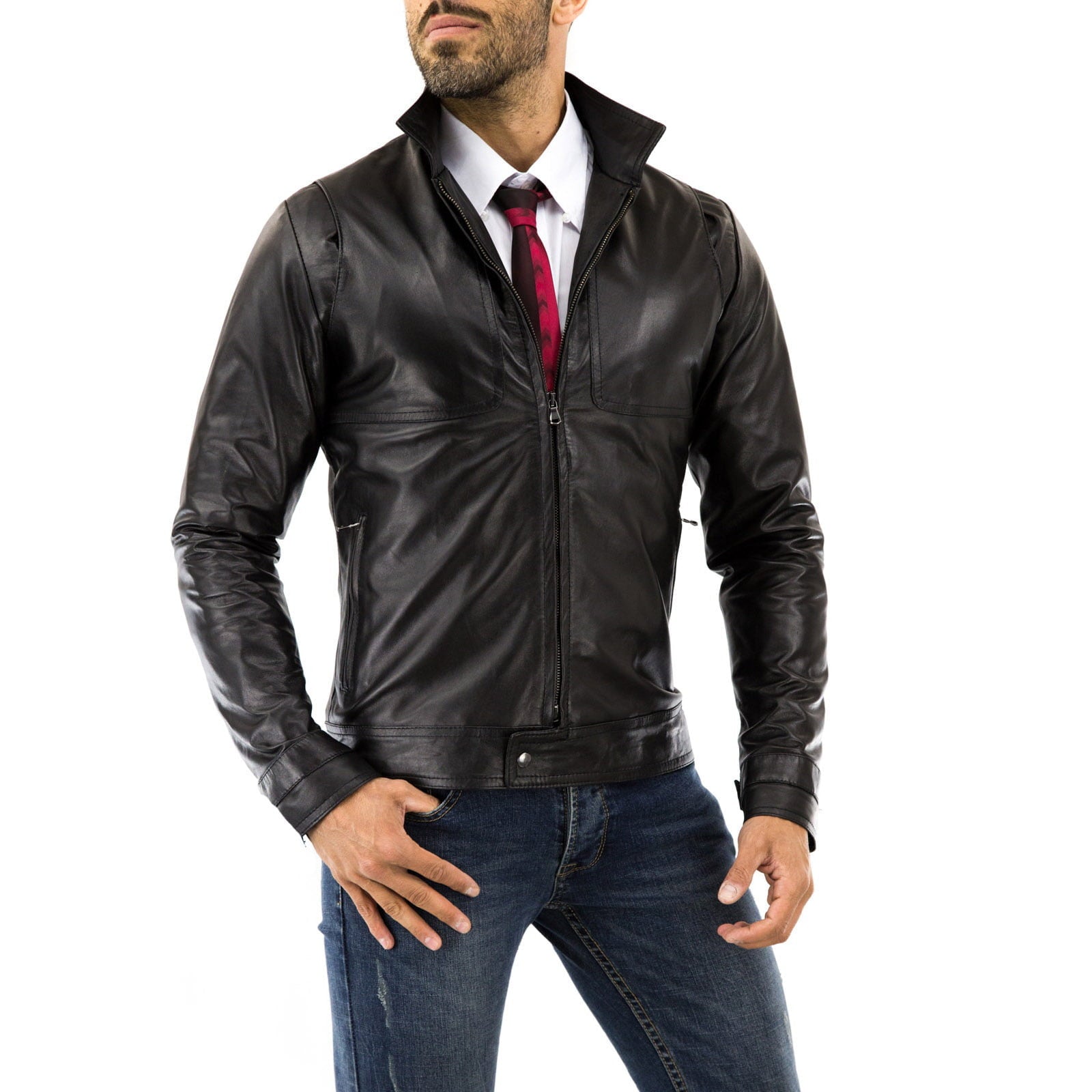 Slim Men's Genuine Leather Jacket Artisan Production Cod.124-Rindway Outlet