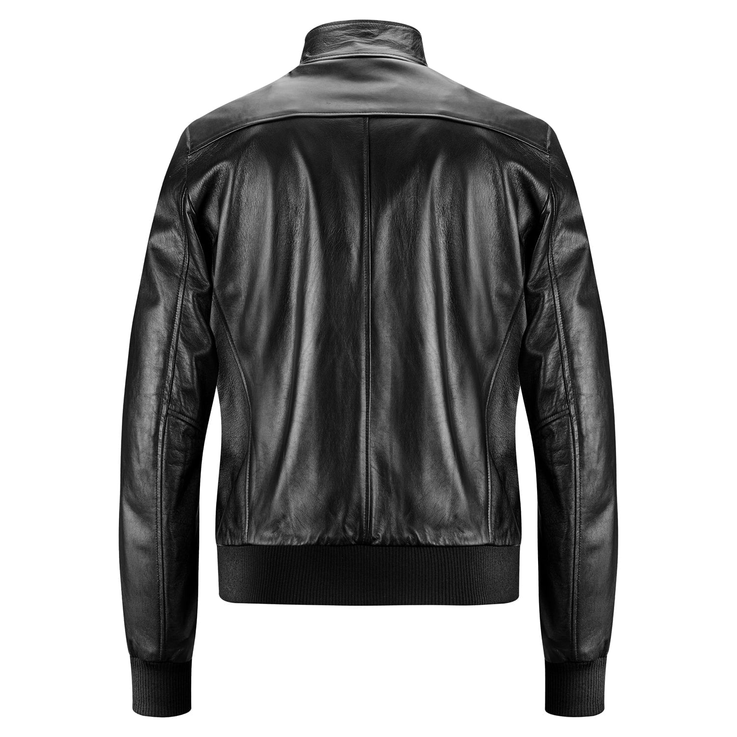 Bomber Jacket In Genuine Leather Black Men Zip Up To The Neck Rindway Outlet