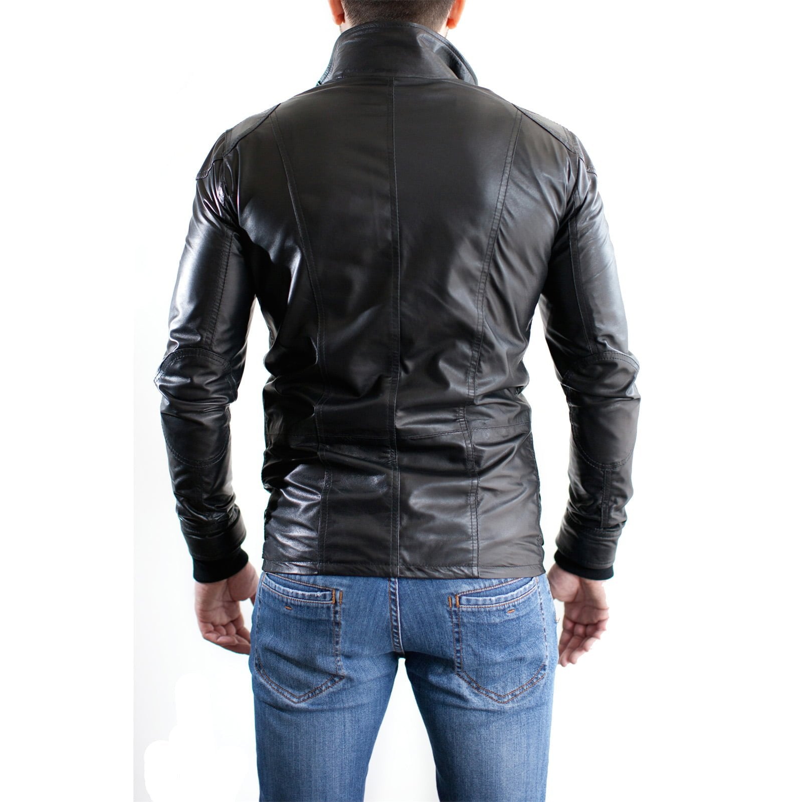 Giacca Biker In Vera Pelle Uomo Slim Multitasche Rindway