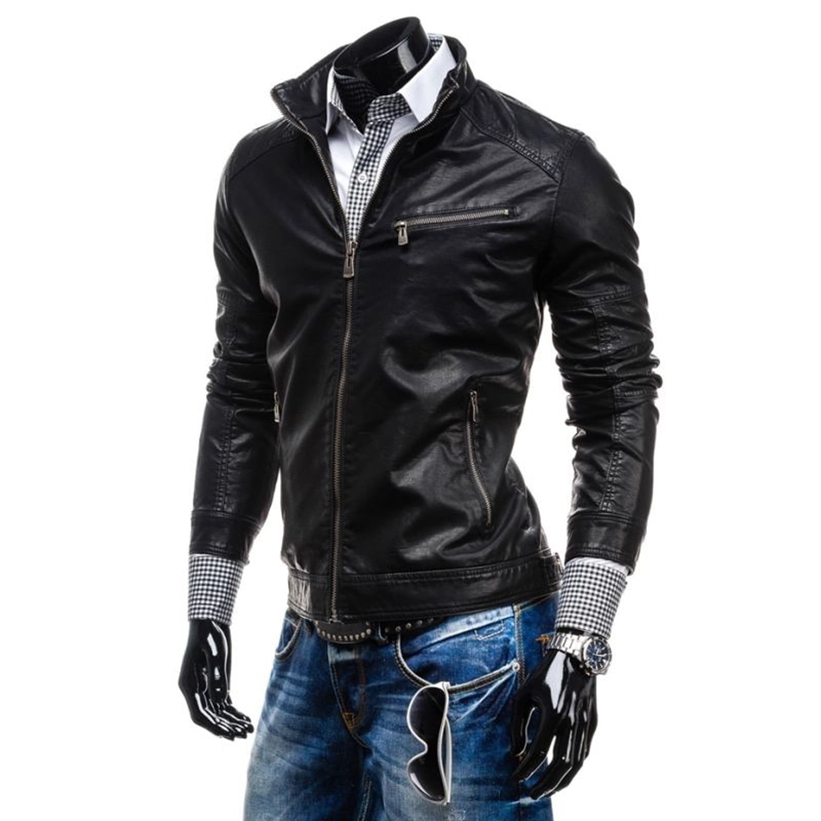 Slim Men's PU Leather Jacket Artisan Production Cod.041-Rindway Outlet