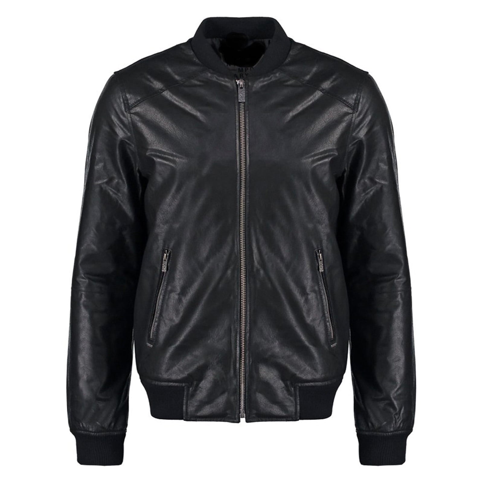 Men's Black Genuine Leather Bomber Jacket Cuts on the Shoulders Rindway Outlet