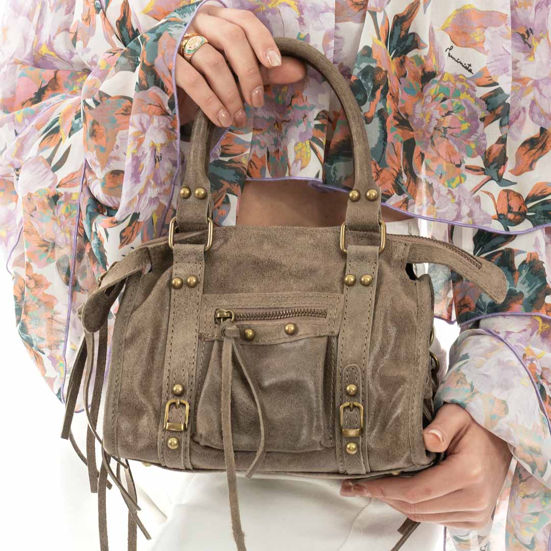 Borsa A Mano In Vera Pelle Distressed Donna Dettagli Oro Rindway