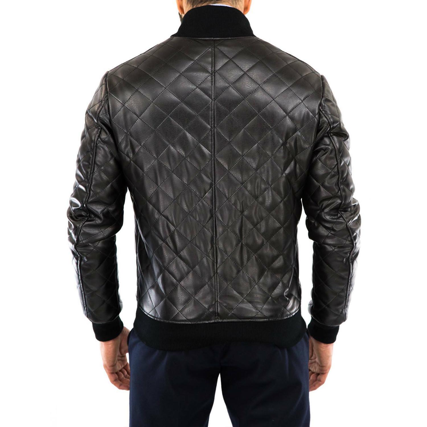 Rindway Diamond Quilted Men's Brown Genuine Leather Bomber Jacket