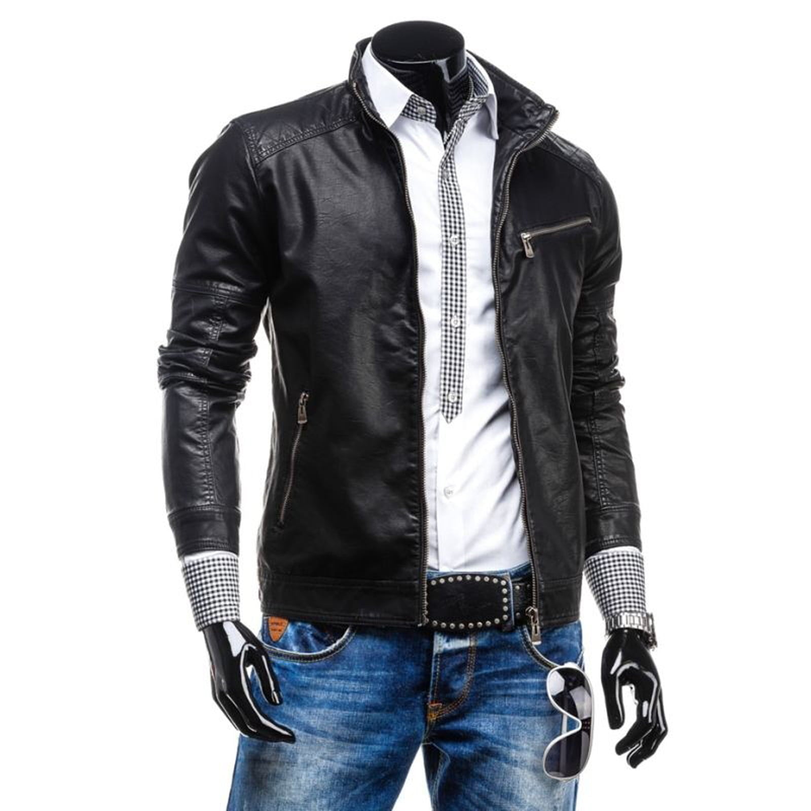 Slim Men's PU Leather Jacket Artisan Production Cod.041-Rindway Outlet