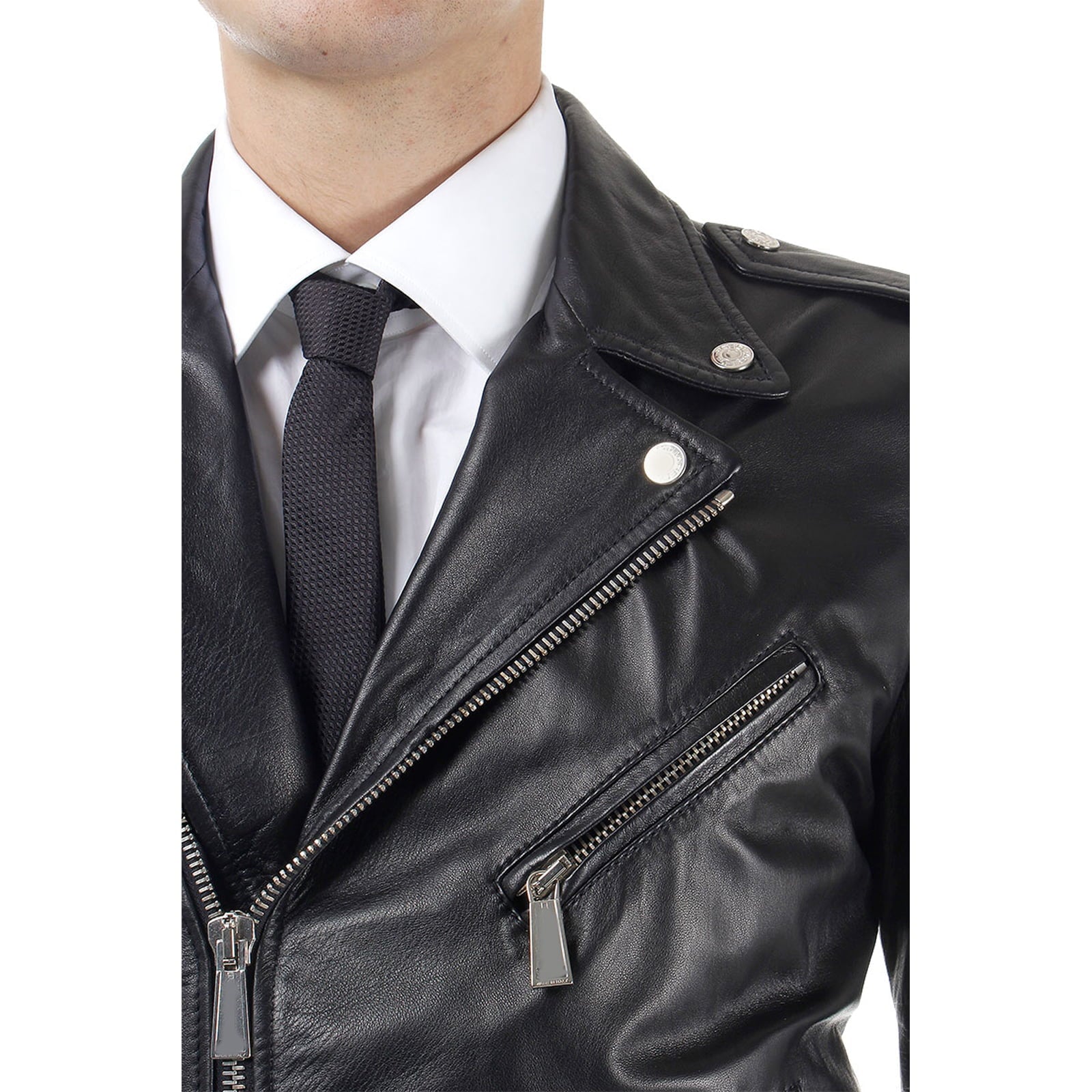 Slim men's biker jacket in genuine brown leather with square Rindway buckle