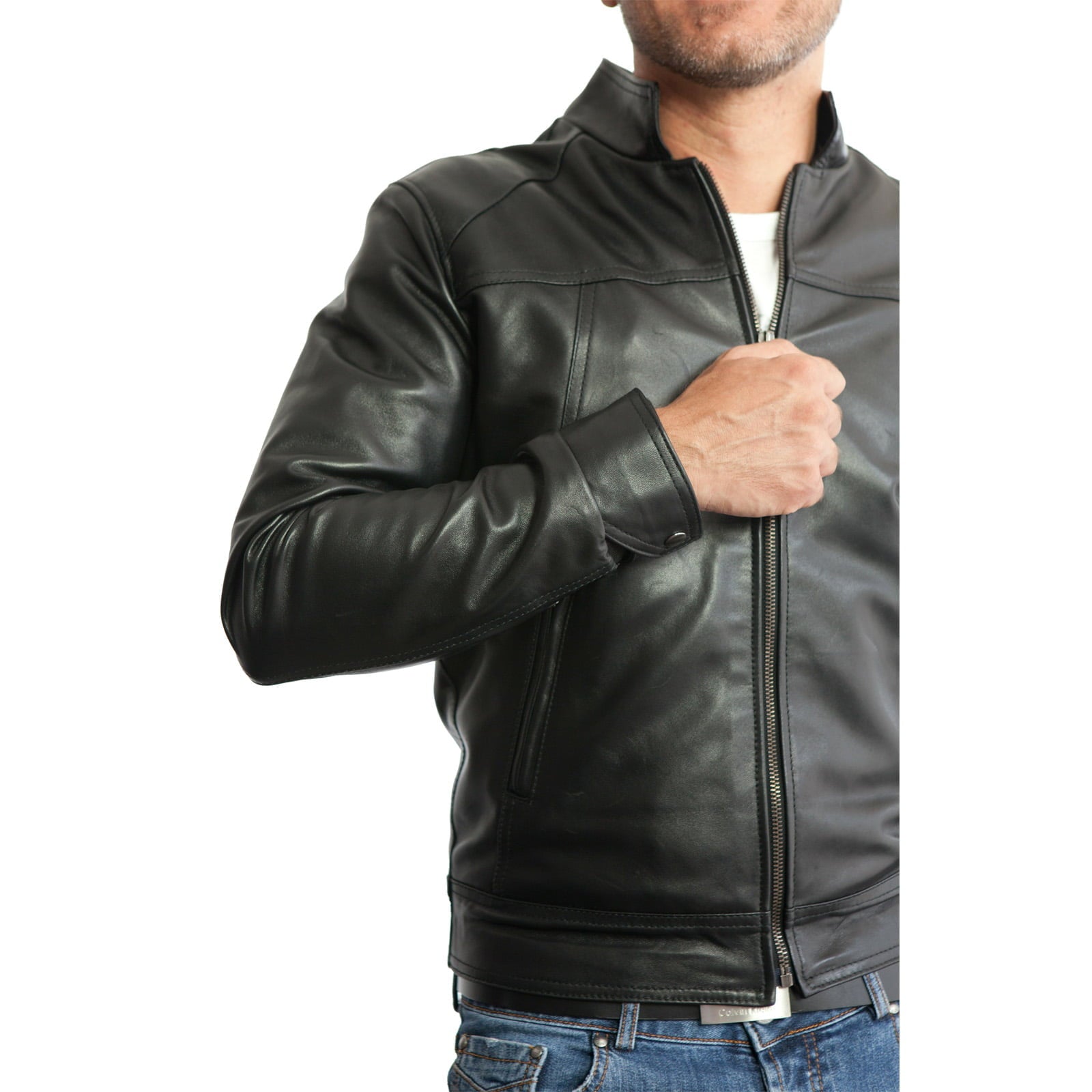 Slim Men's PU Leather Jacket Artisan Production Cod.093-Rindway Outlet